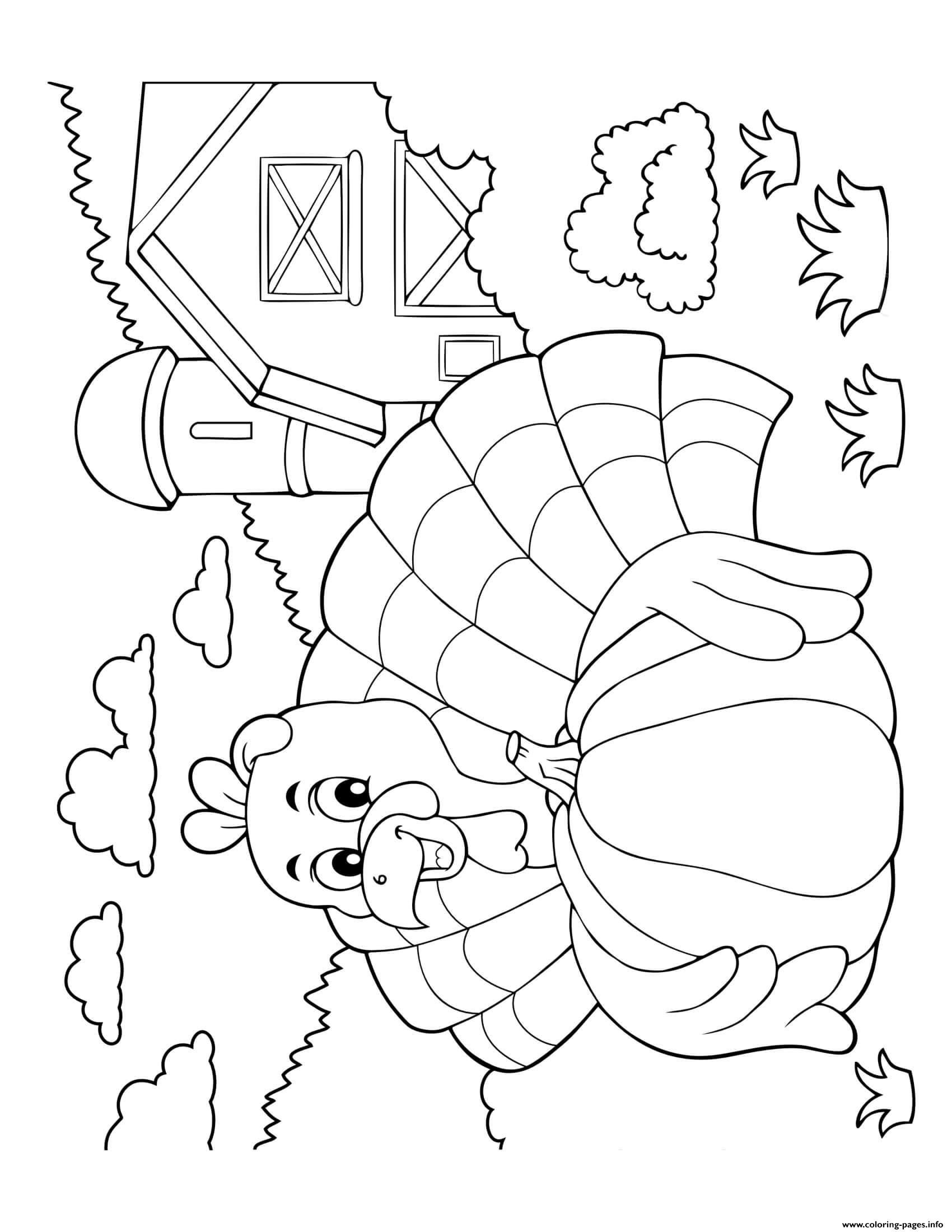 Thanksgiving Turkey Near Barn Coloring page Printable