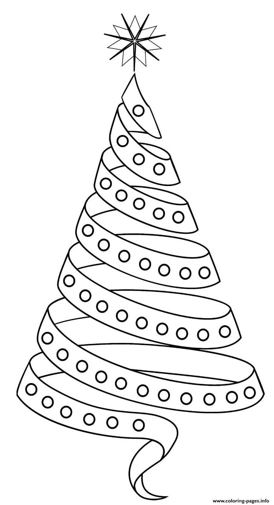 Pretty Ribbon Christmas Tree Design Coloring Pages Printable