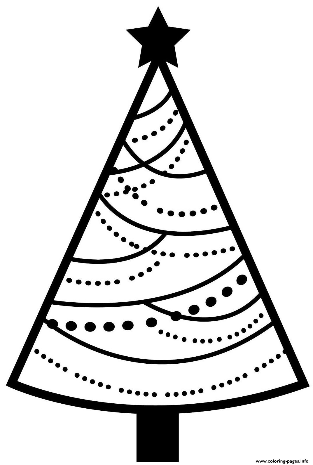 Pretty And Simple Christmas Tree With Garlands Coloring page Printable
