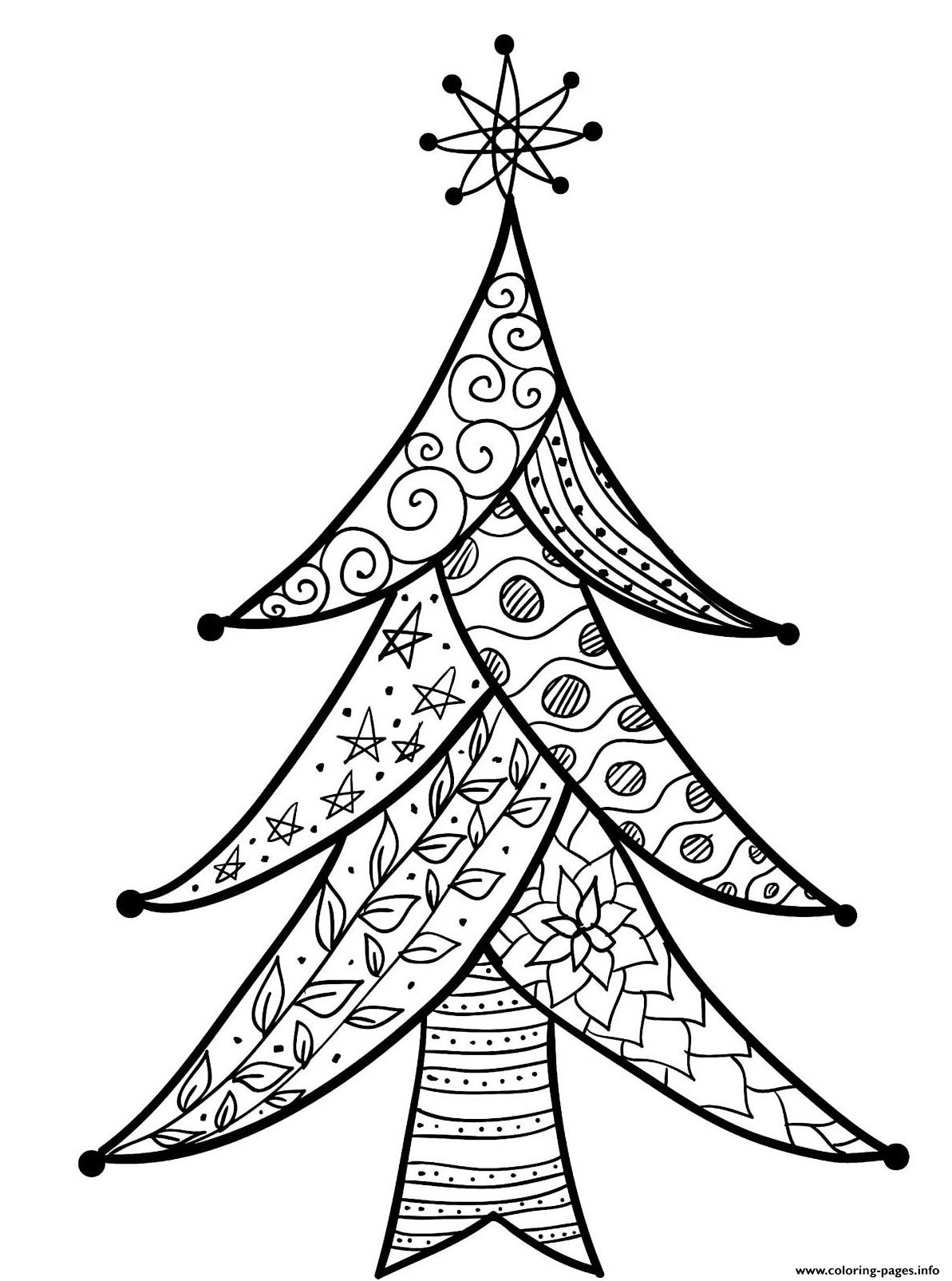 Pretty Patterns On A Christmas Tree Coloring page Printable