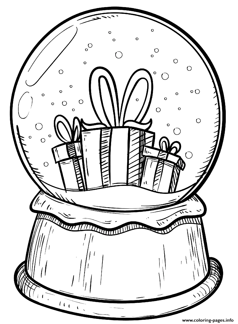 Christmas Snow Globe With Gifts Coloring Page Printable