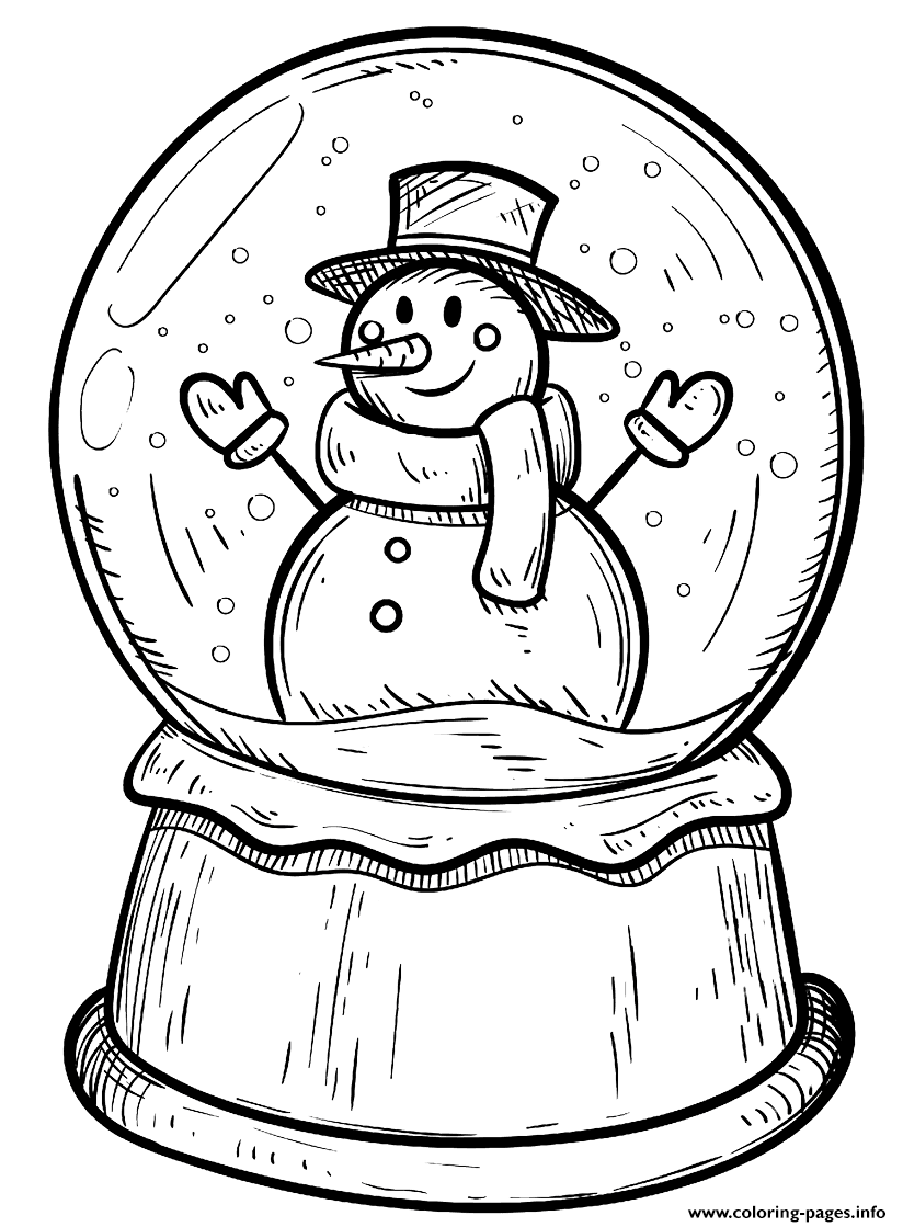 Christmas Snow Globe With Snowman Coloring page Printable