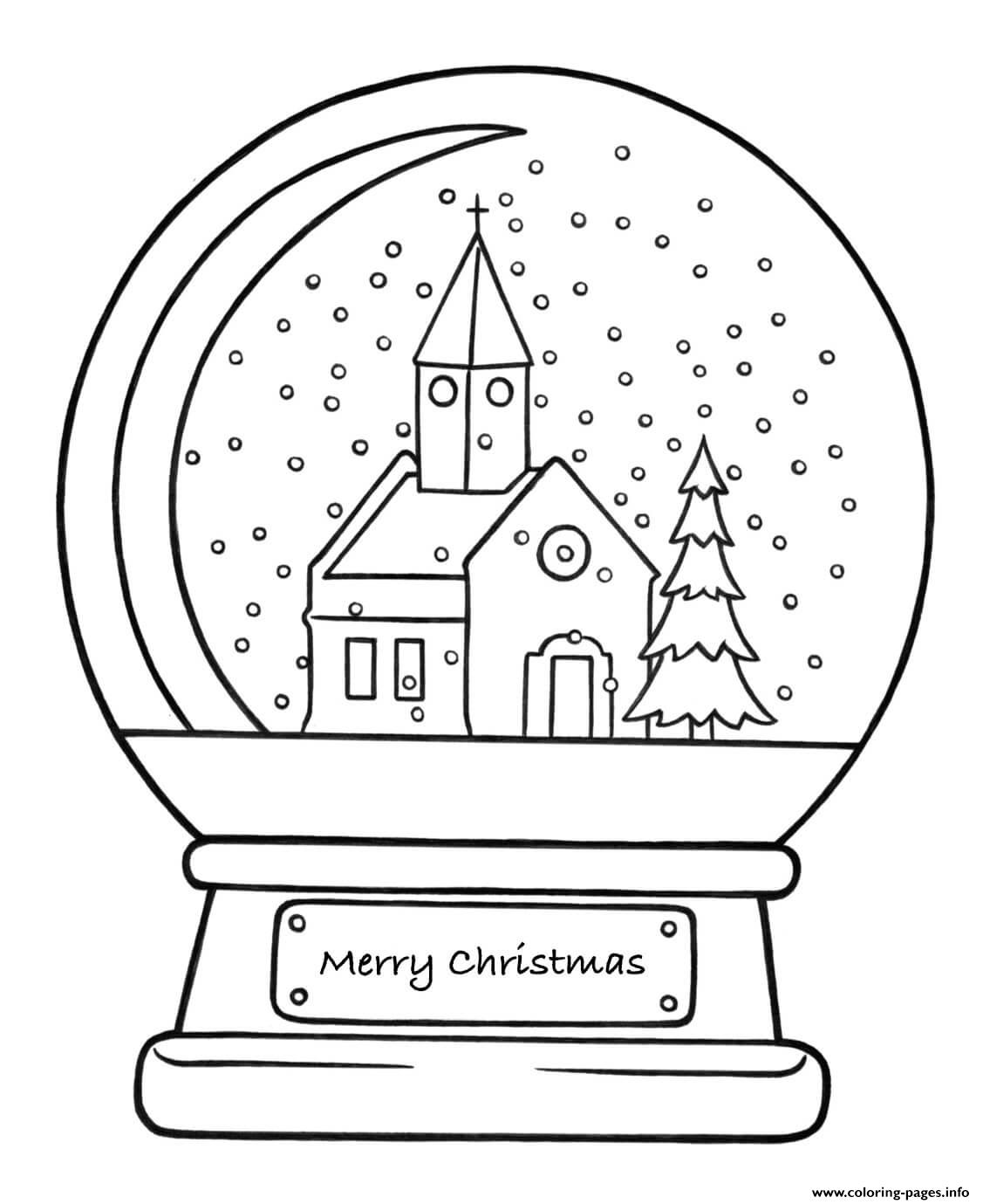 Christmas Snowglobe Church Coloring page Printable