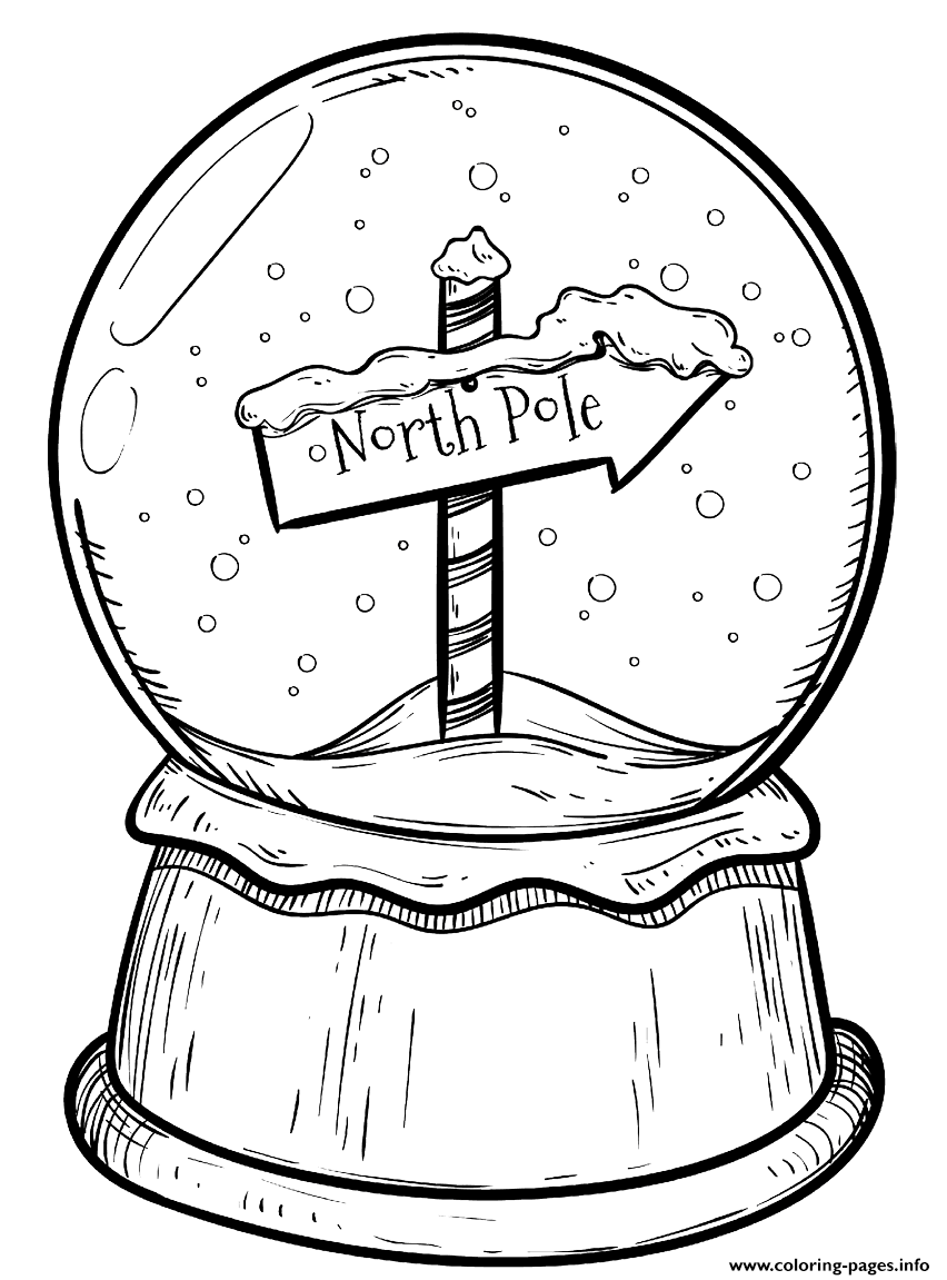 Christmas Snow Globe With North Pole Sign Coloring Pages Printable