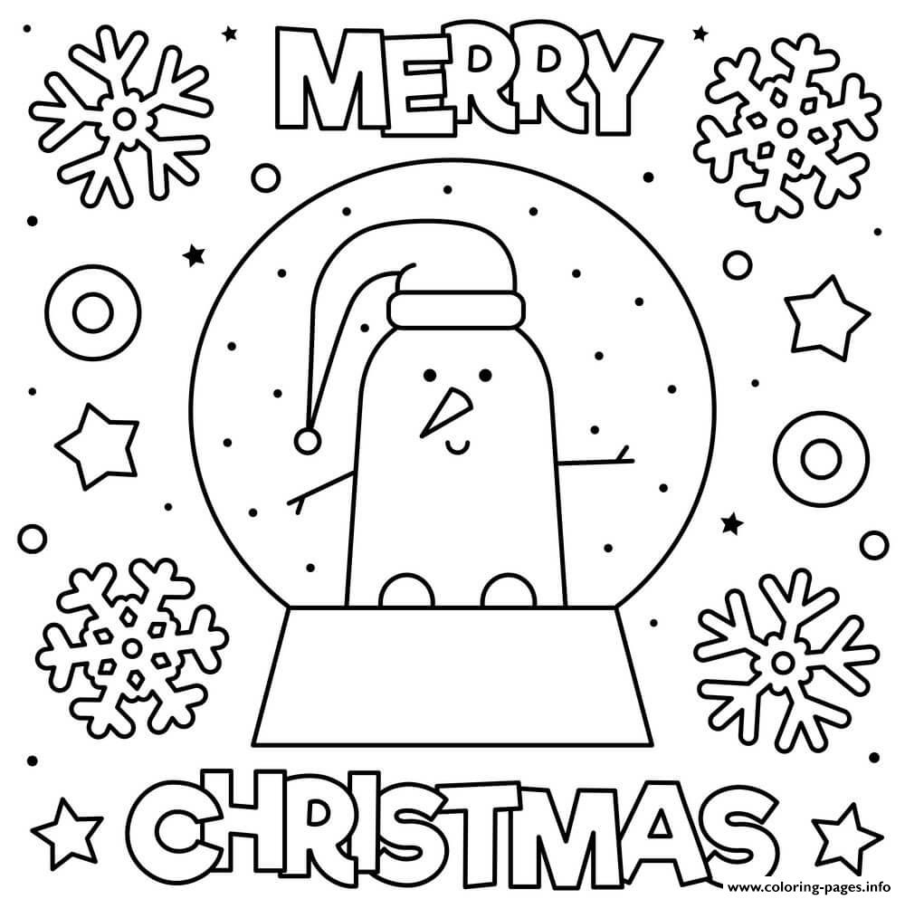 Snow Globe With A Snowman Merry Christmas Coloring page Printable