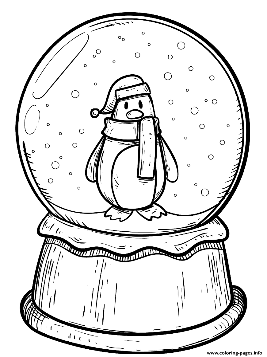 Christmas Snow Globe With Penguin coloring