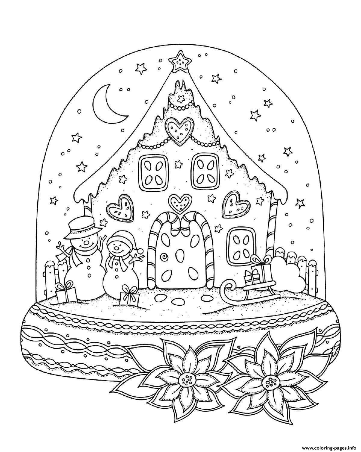 Christmas Gingerbread House Snow Globe Coloring page Printable