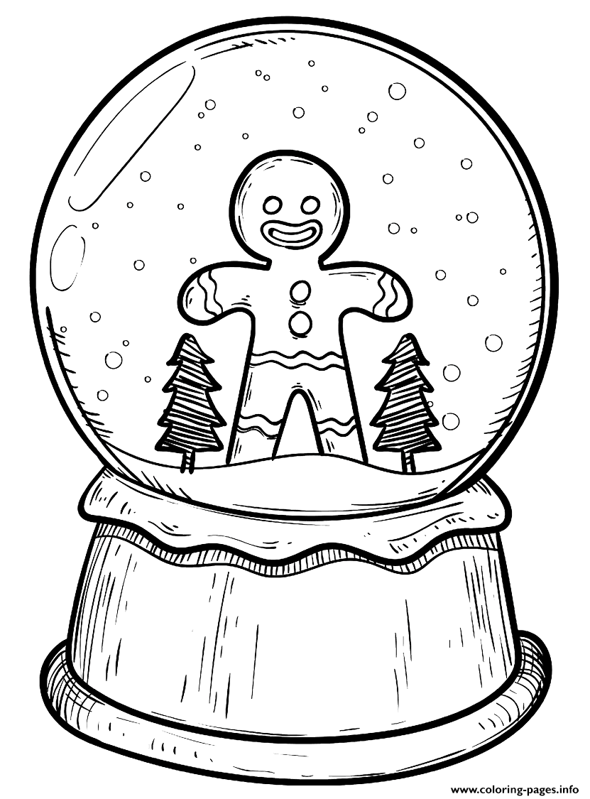 Christmas Snow Globe With Gingerbread Man coloring