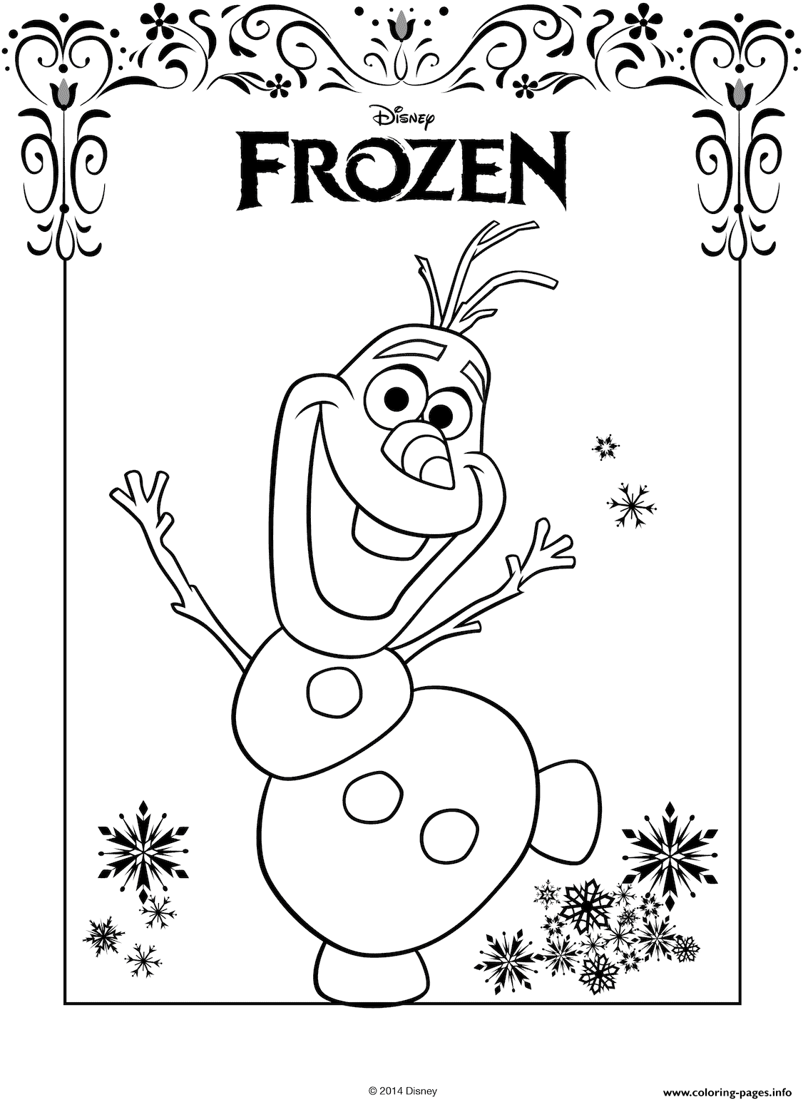 Olaf With Disney Frozen Logo Coloring page Printable