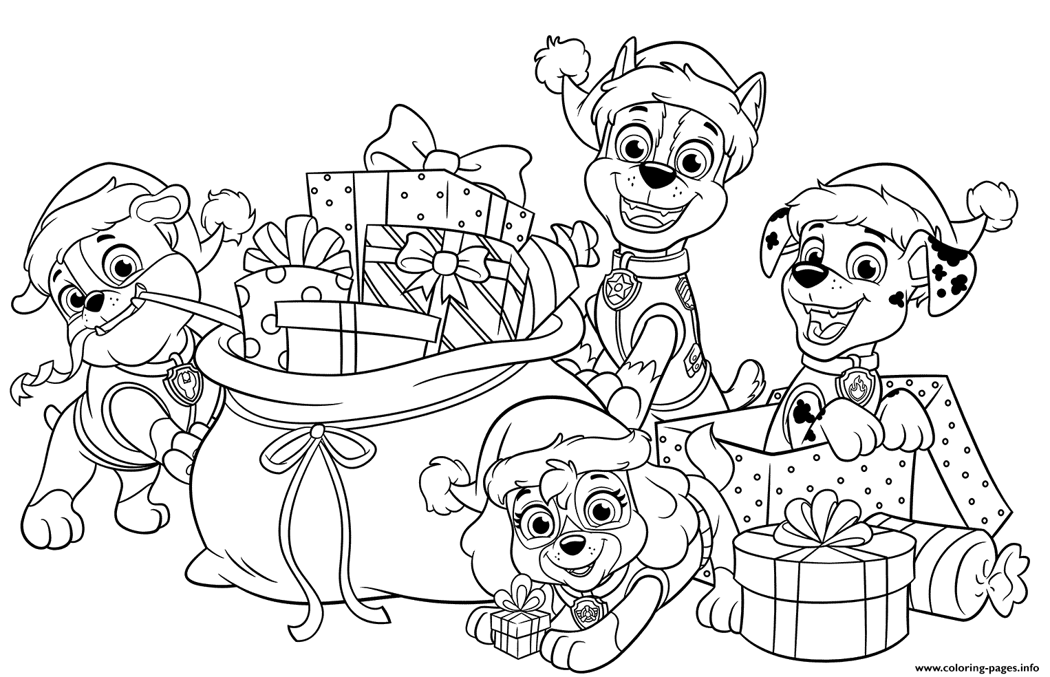 PAW Patrol Christmas Gifts Page Coloring Pages Printable