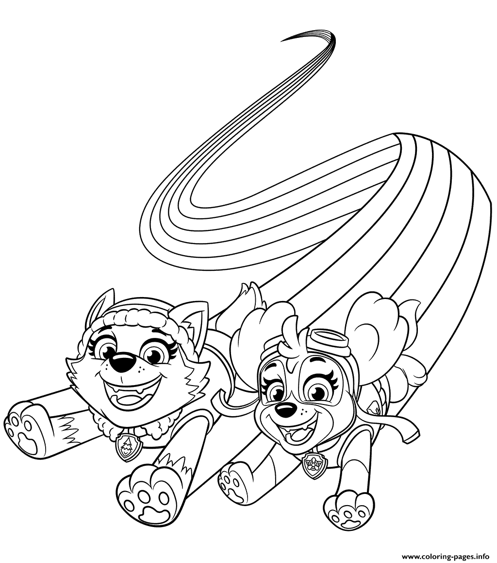 Skye And Everest Rainbow Colouring Page coloring