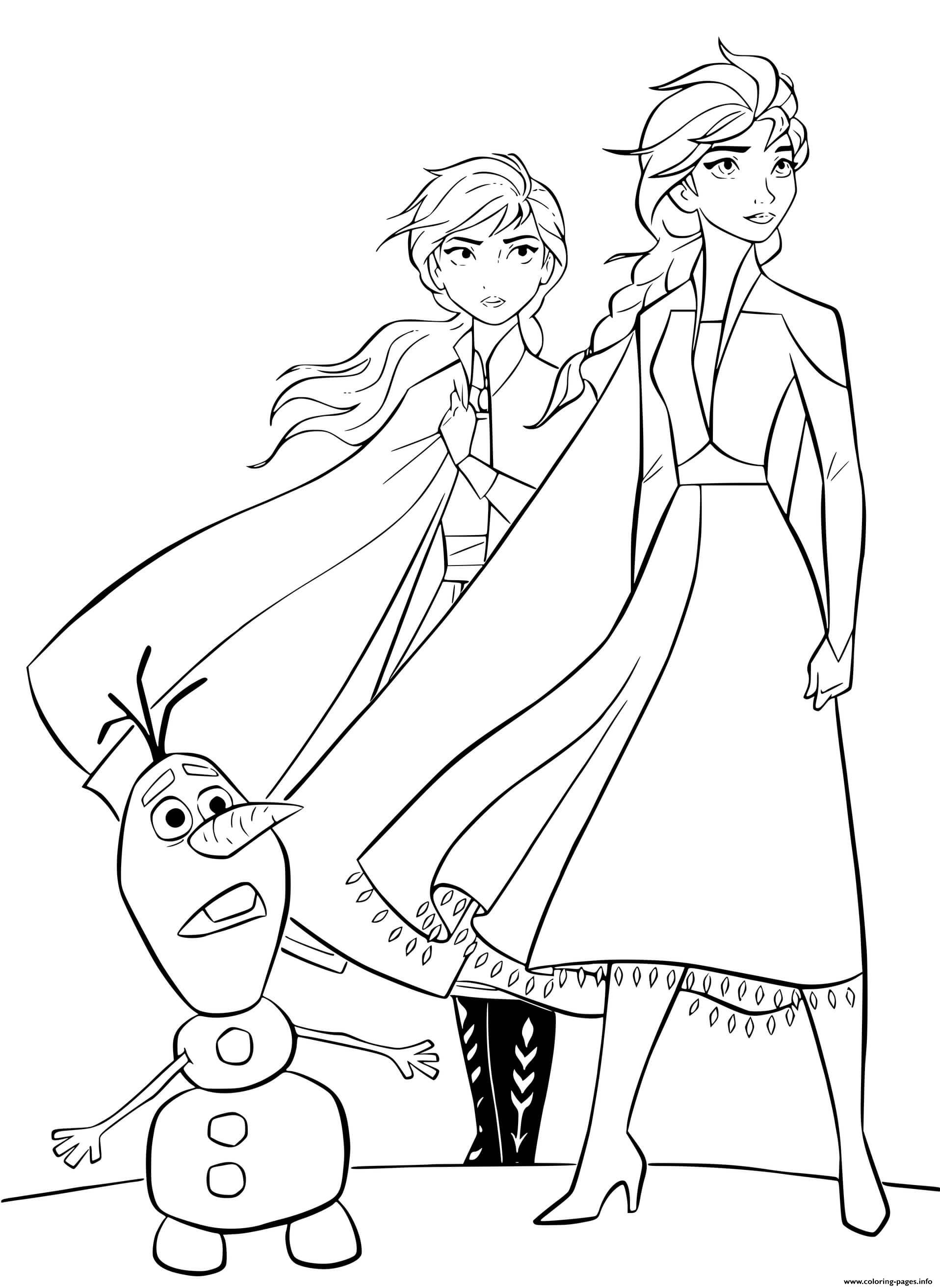 Anna And Elsa And Olaf Coloring Page Printable