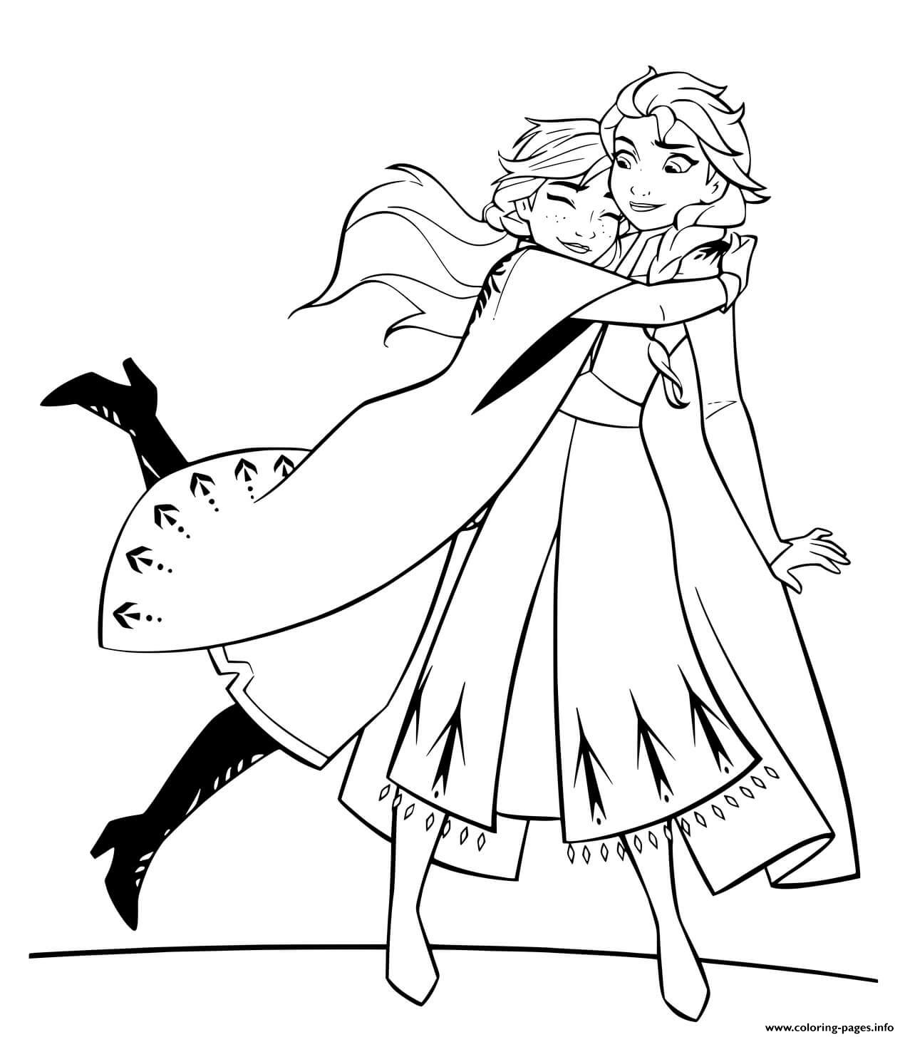 Anna And Elsa Hugging Coloring Page Printable