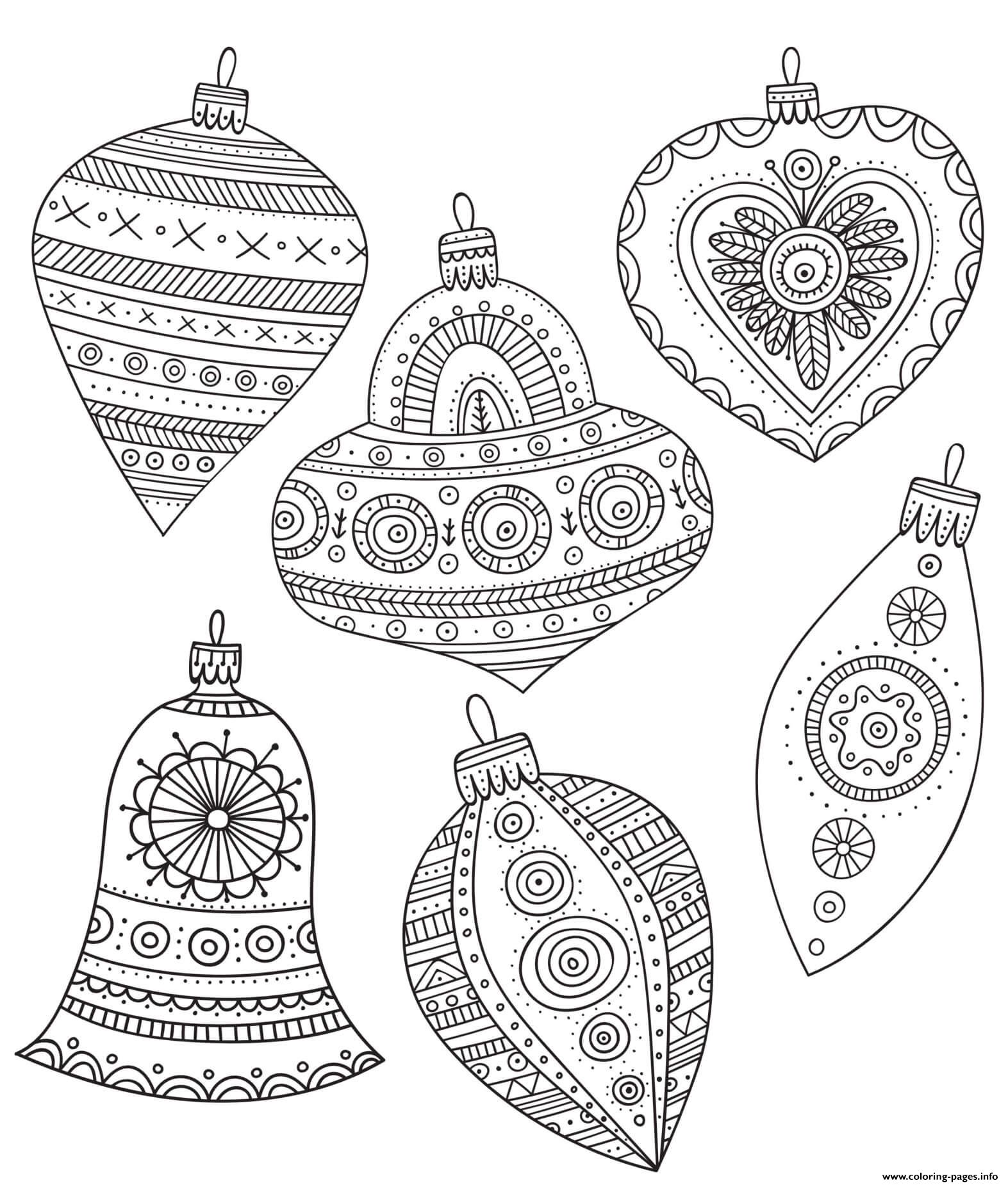 Christmas For Adults Patterned Ornaments To Color coloring
