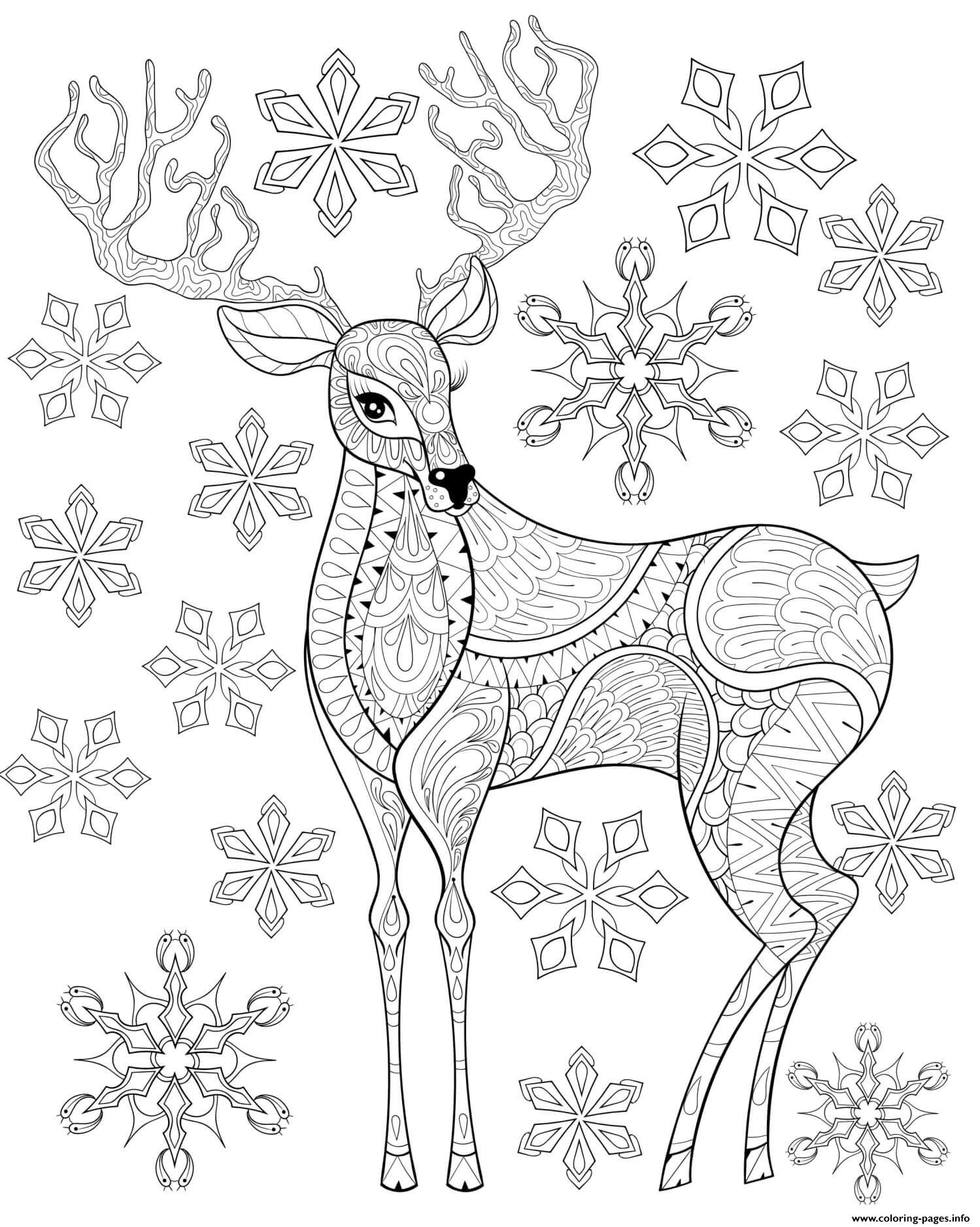 Christmas For Adults Deer Antlers Snowflakes Intricate coloring
