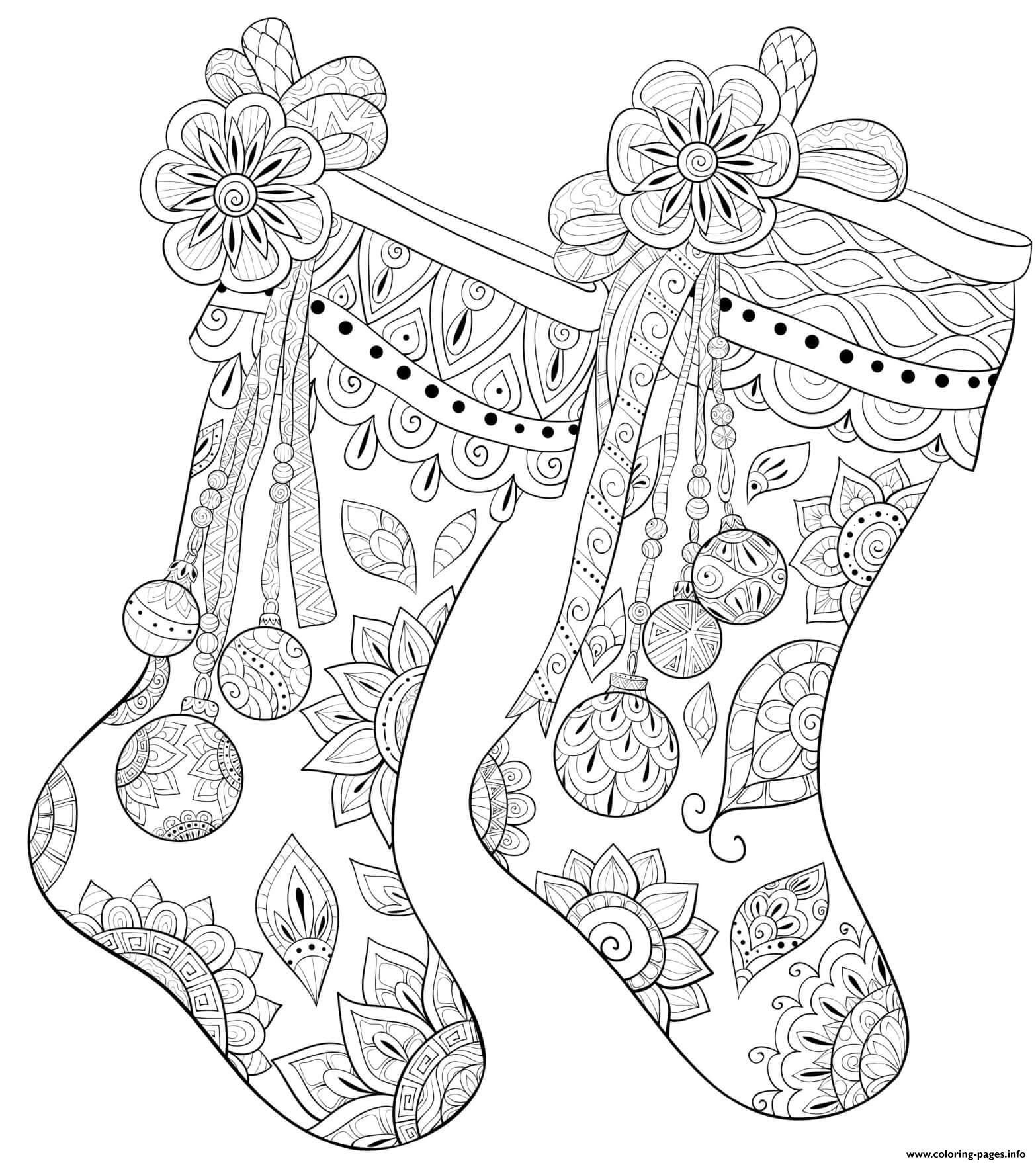 Christmas For Adults Patterned Stockings Coloring page Printable