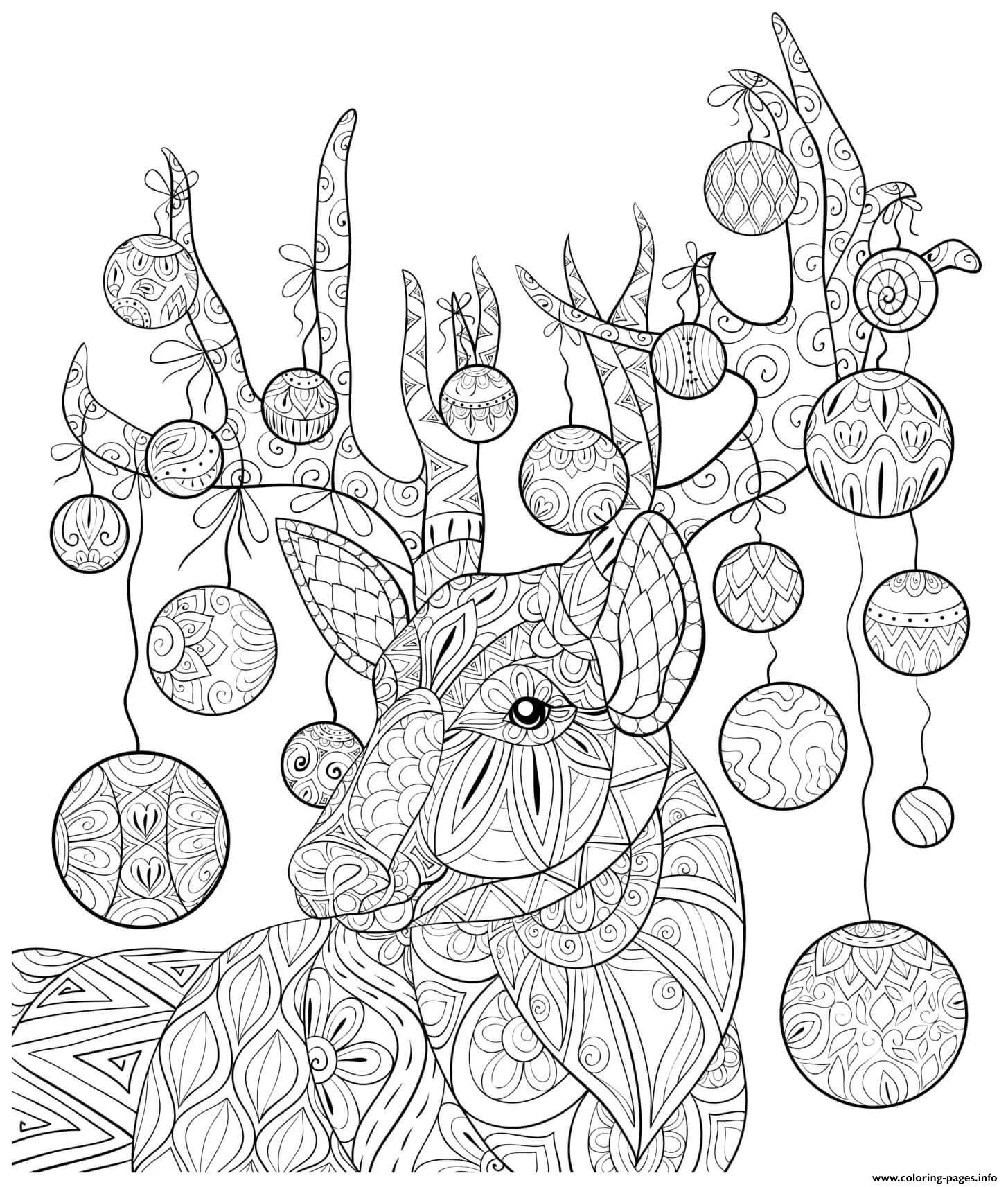 Christmas For Adults Stag Baubles Antlers coloring pages