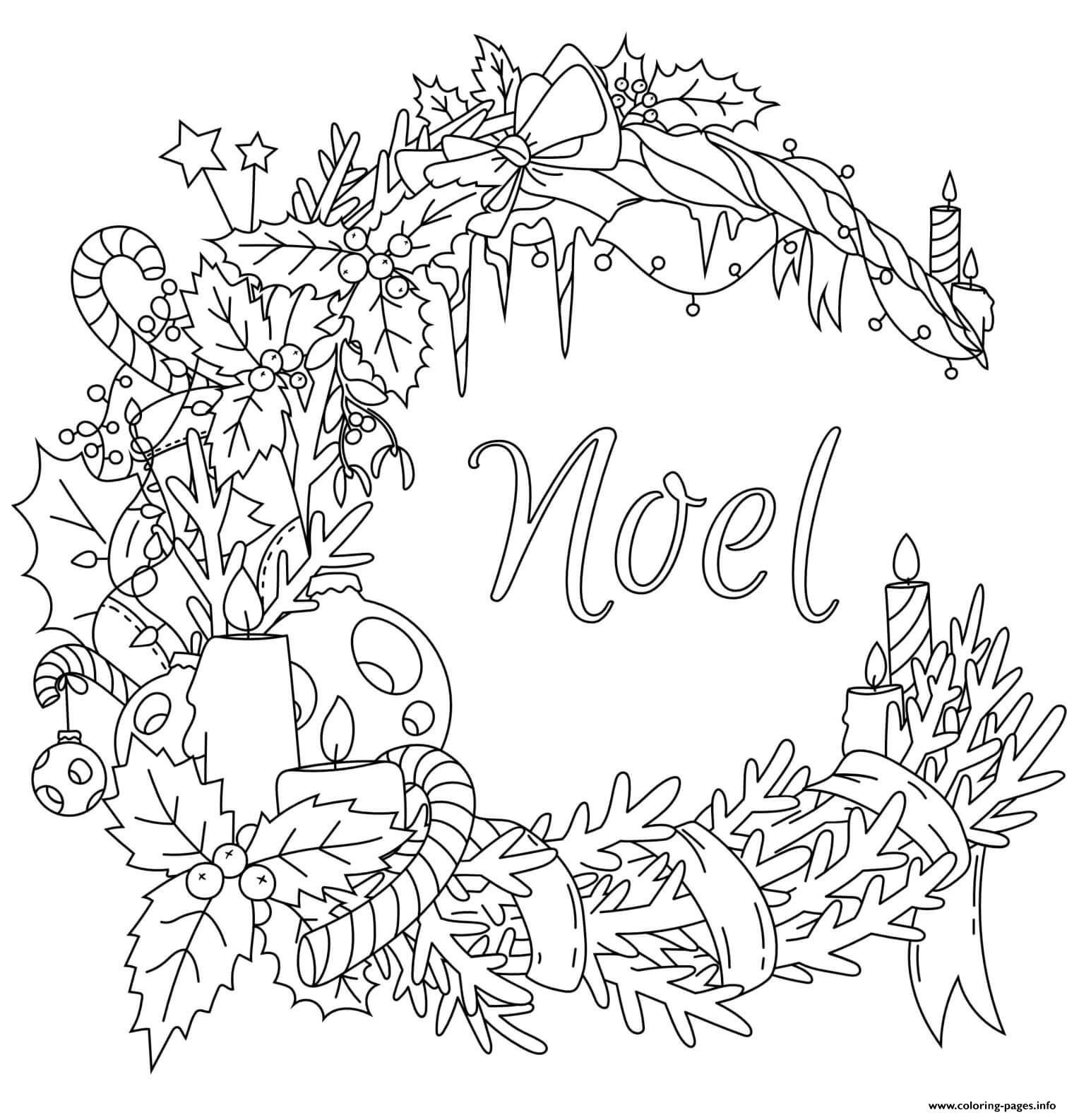 Christmas For Adults Festive Wreath Noel coloring