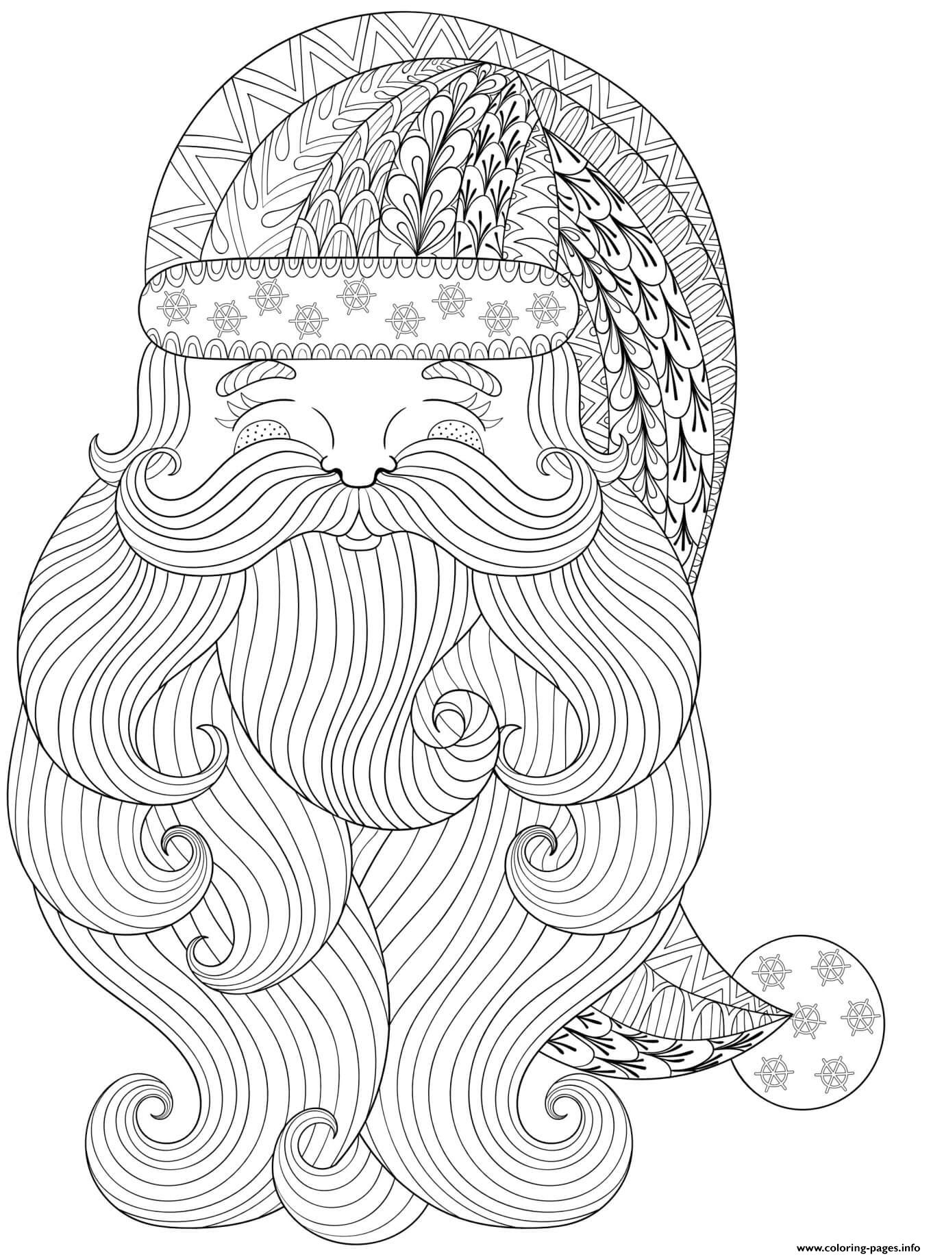 Christmas For Adults Santa Claus Face Intricate Doodle Coloring Pages ...