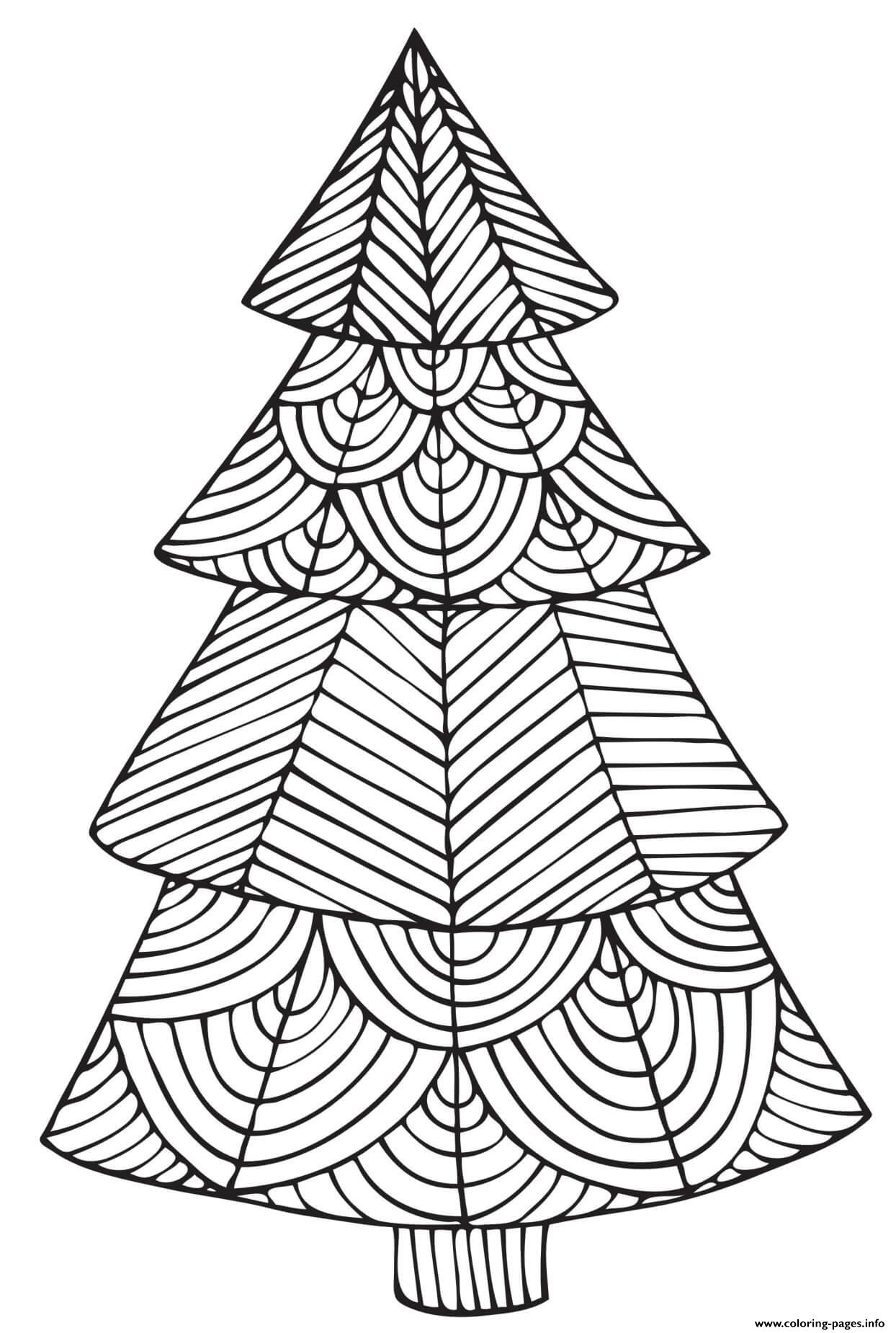 Christmas For Adults Geometric Tree Coloring Pages Printable