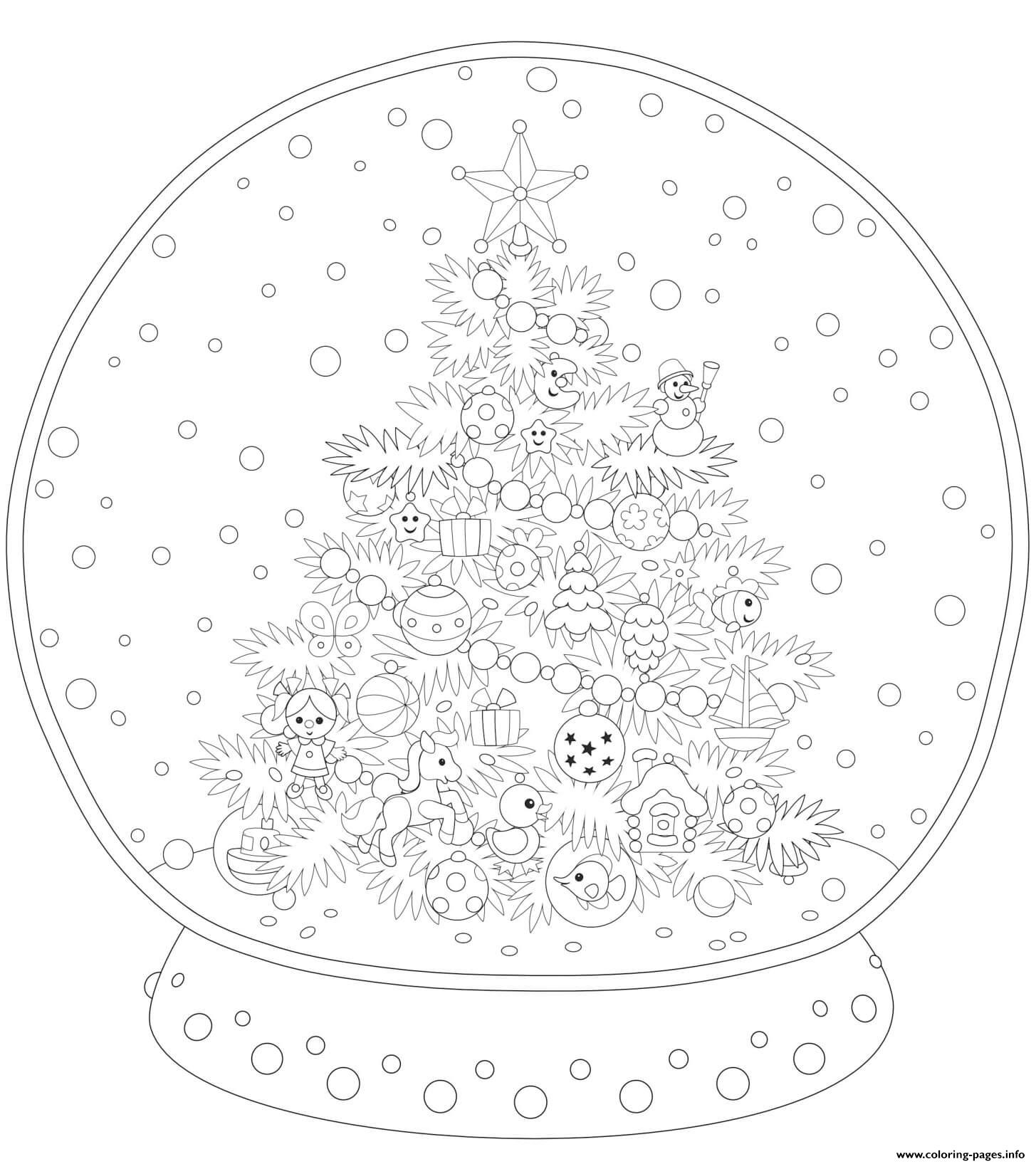 Christmas For Adults Snowglobe Decorated Tree coloring