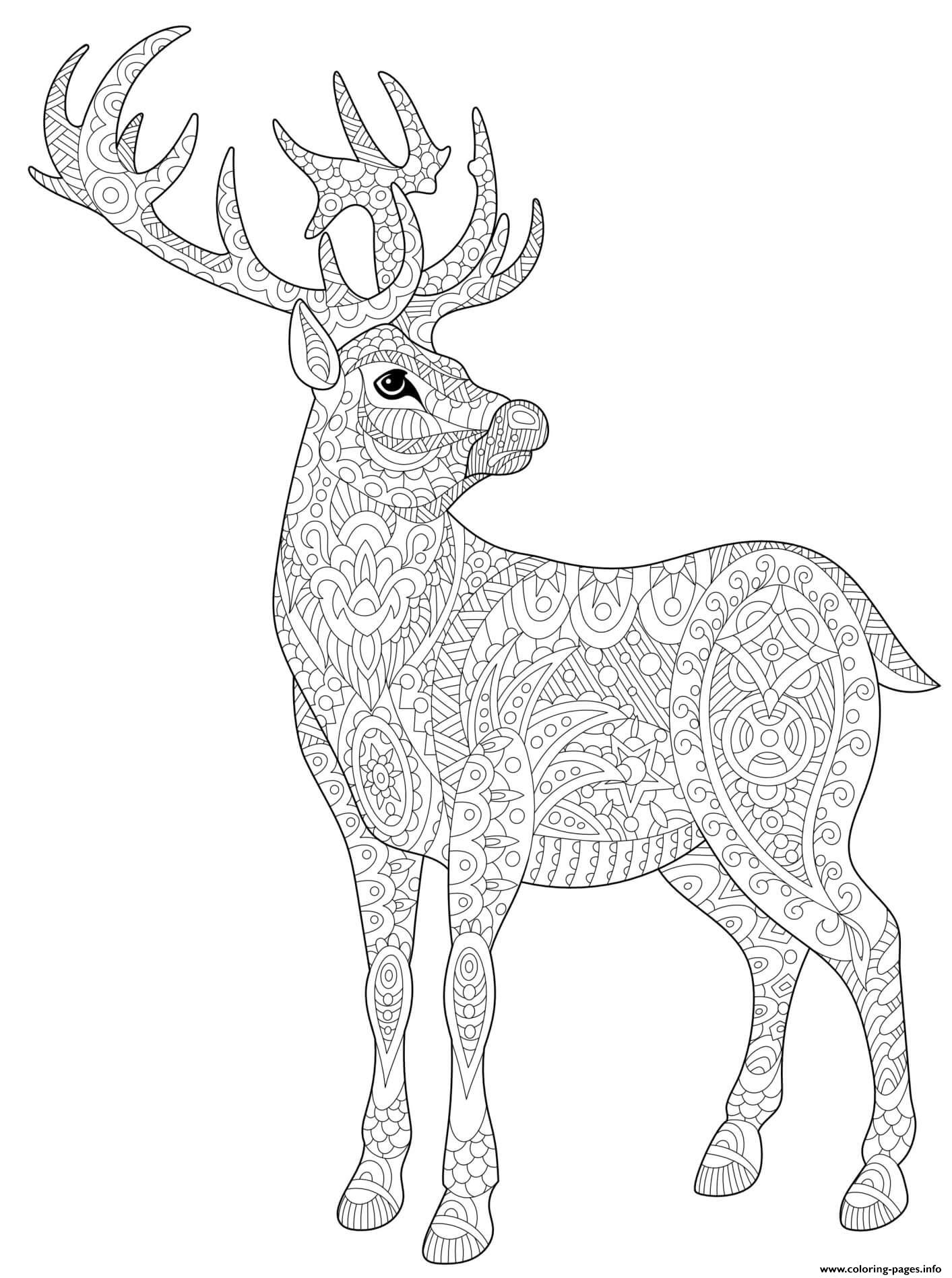 Christmas For Adults Stag Deer Reindeer Doodle coloring