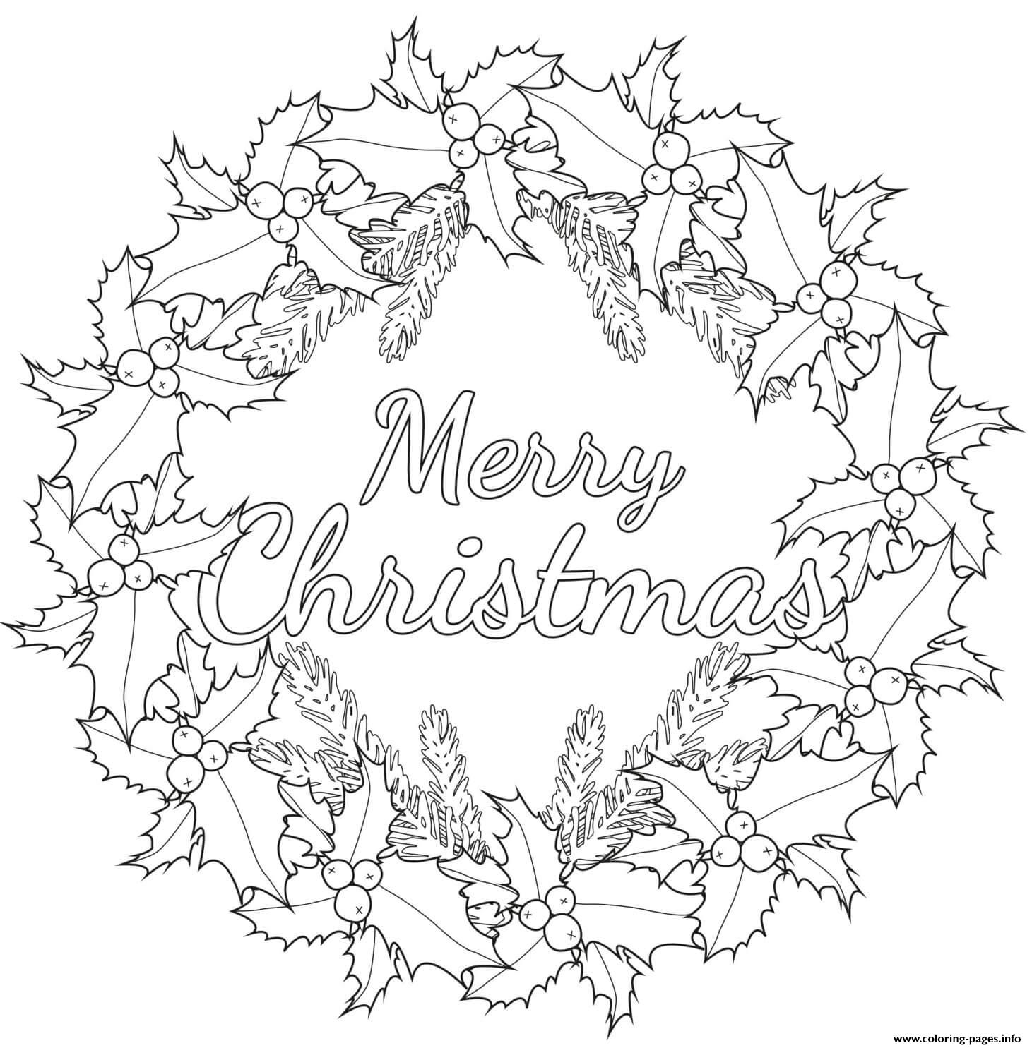 Christmas Holly Wreath Merry Coloring Pages Printable Christmas Presents Coloring Sheets