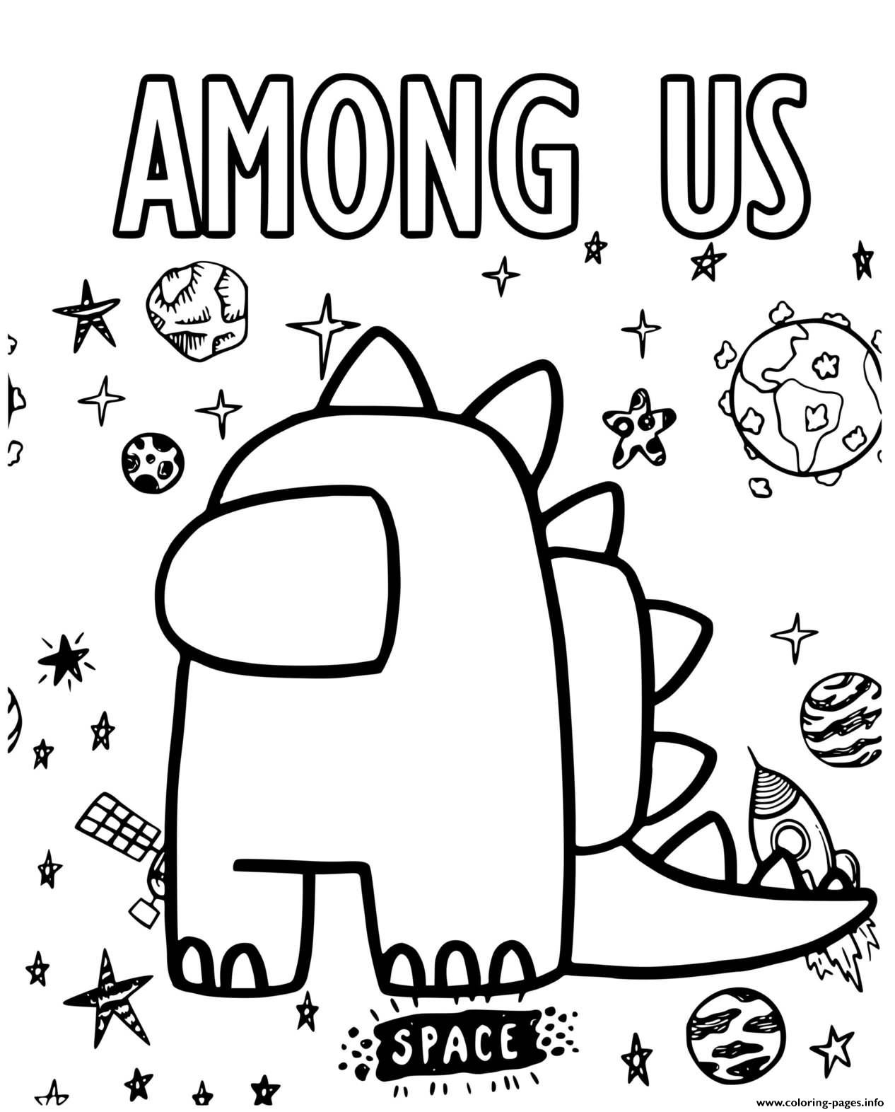 dinosaur among us in the space coloring page printable