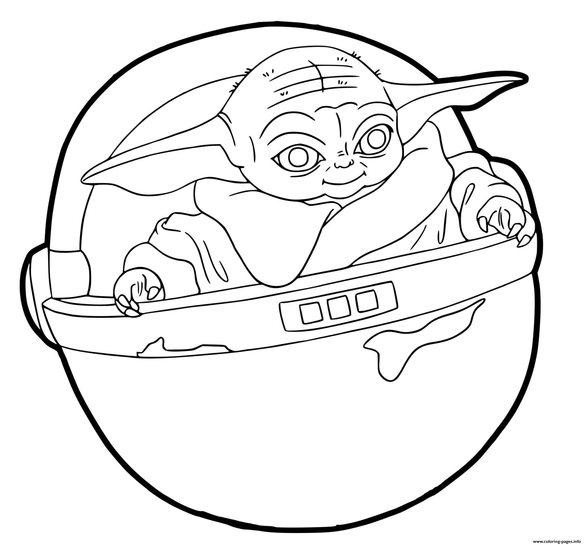 Baby Yoda Spaceship Coloring page Printable