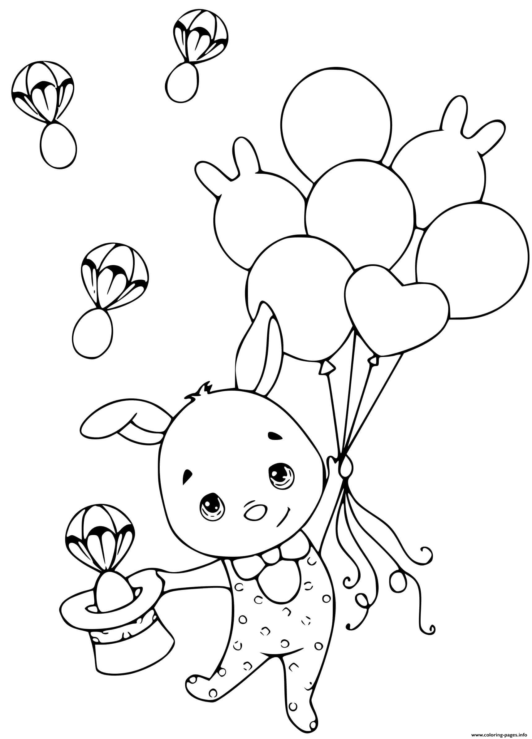 Easter Bunny Flies Balloons coloring