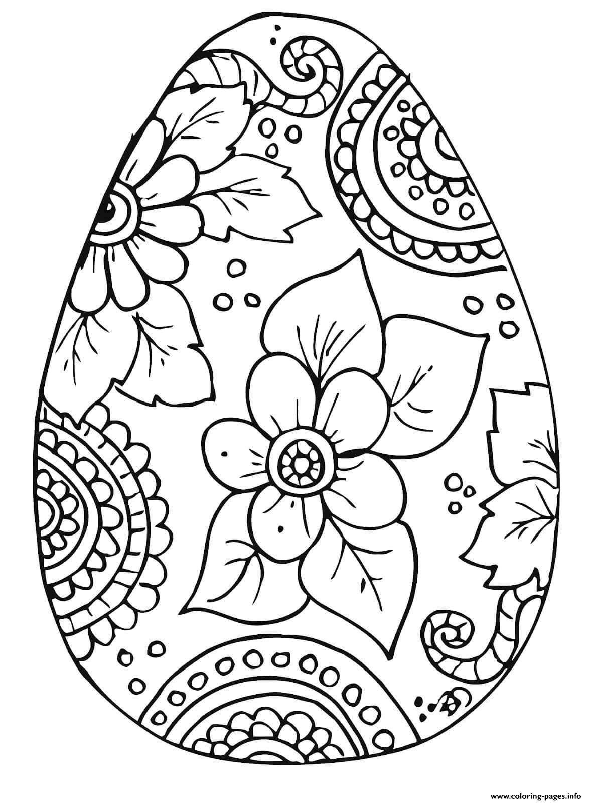 Beautiful Easter Egg With Flowers For Adult coloring