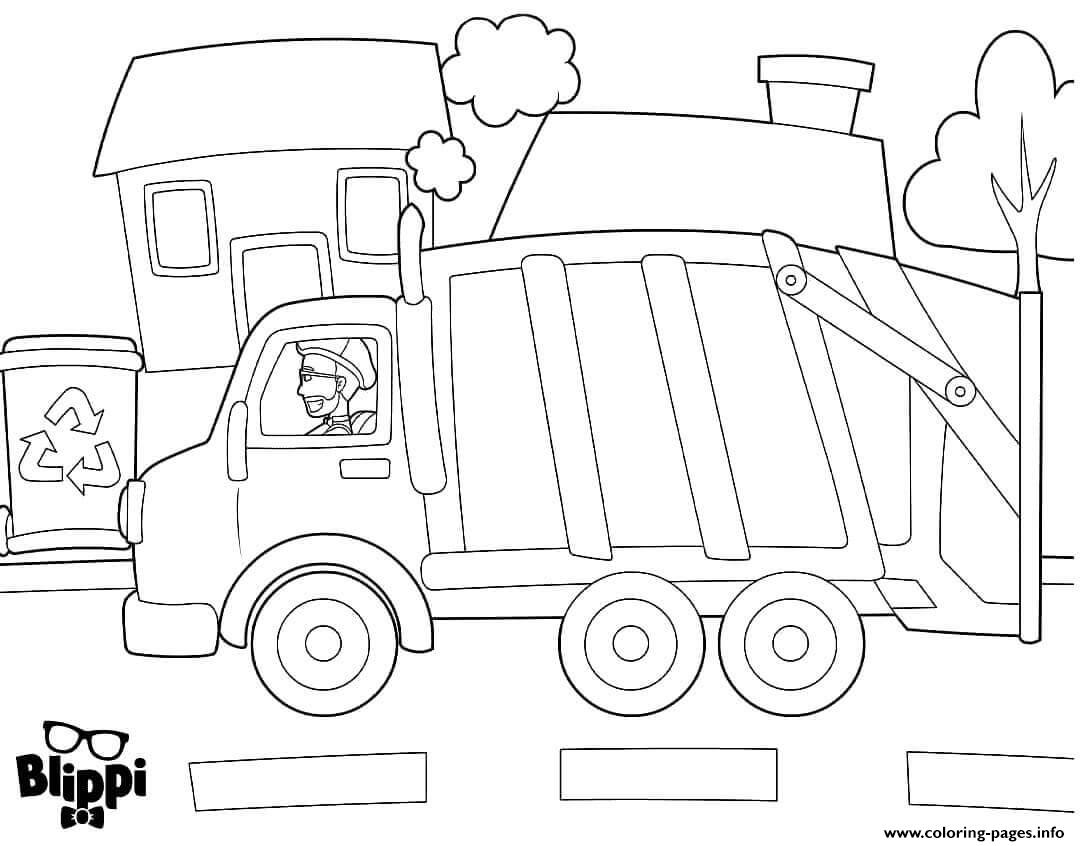 Download Blippi Driving Garbage Truck Coloring Pages Printable