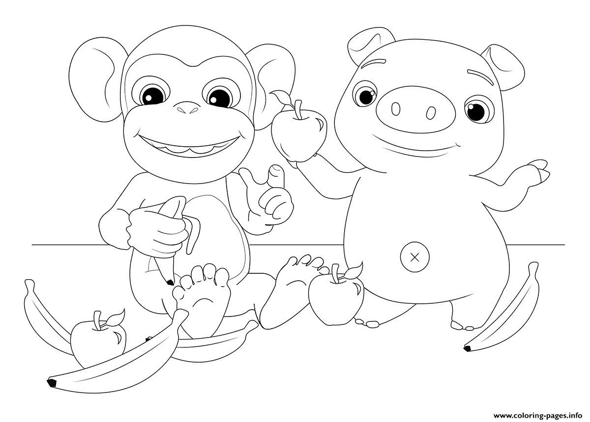Mochi And Pepe Monkey And Pig coloring