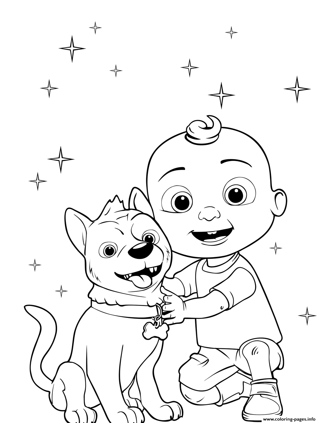 Baby Cocomelon And His Dog Coloring Page Printable