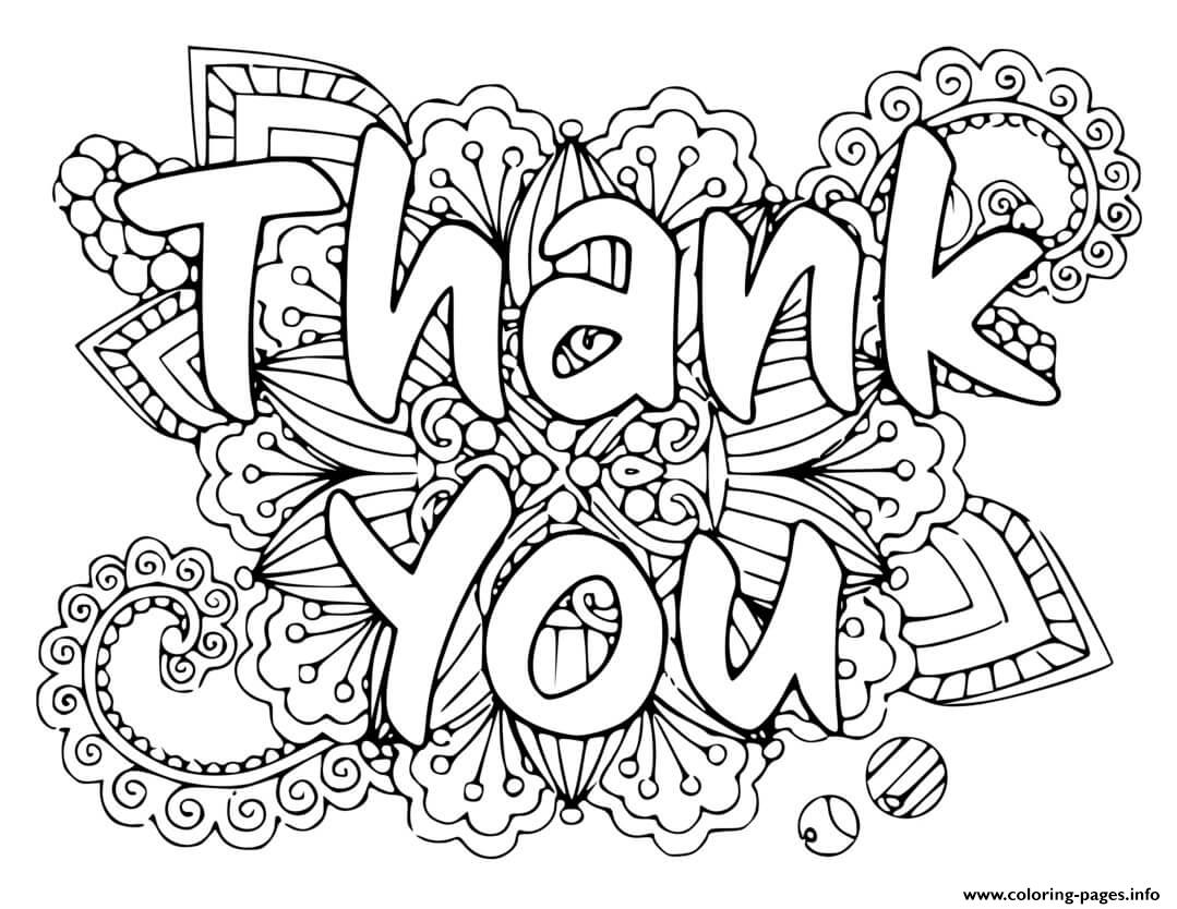 Thank You With Large Floral Design coloring