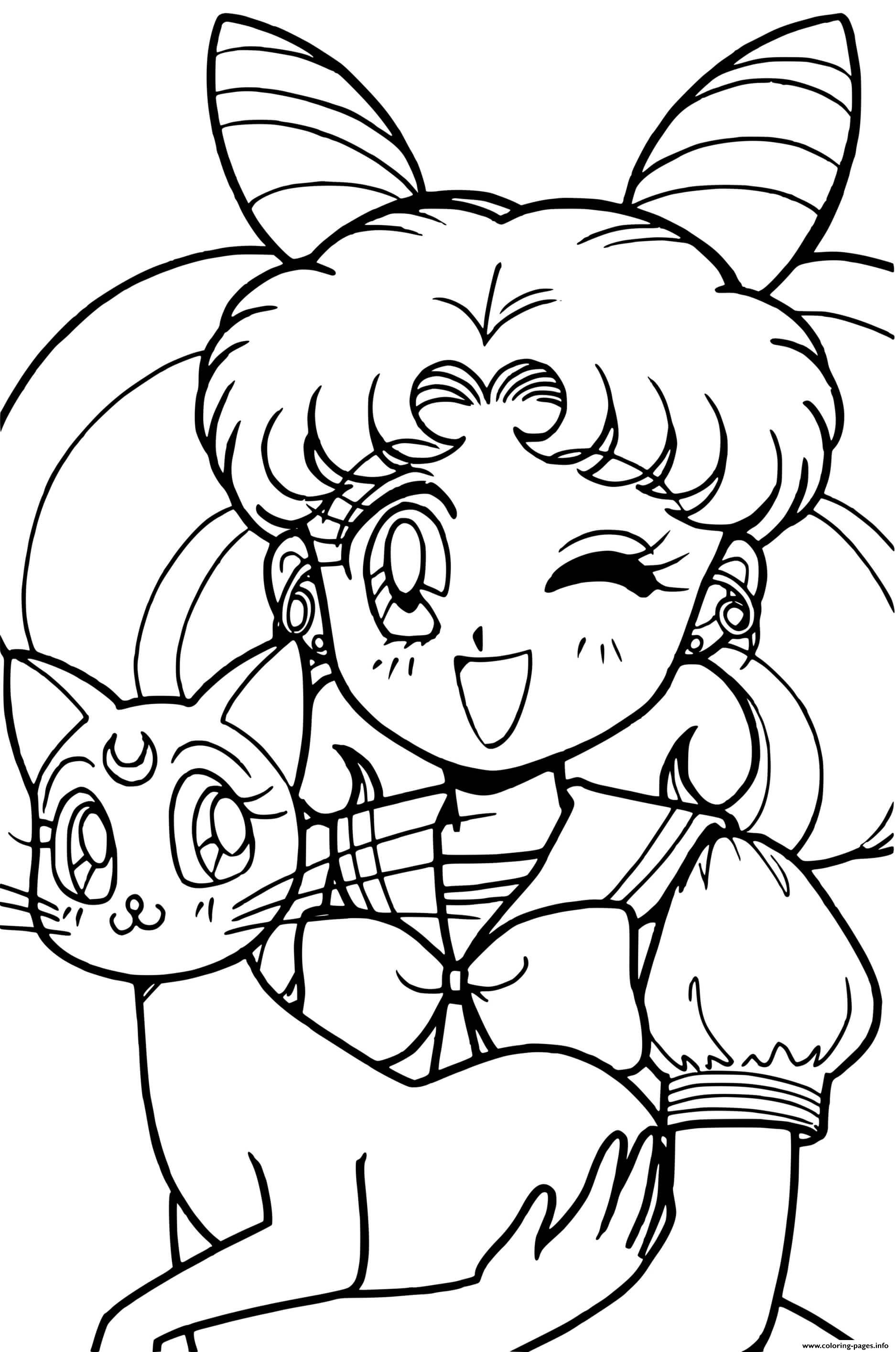 Sailor Moon And Cat Coloring Page Printable