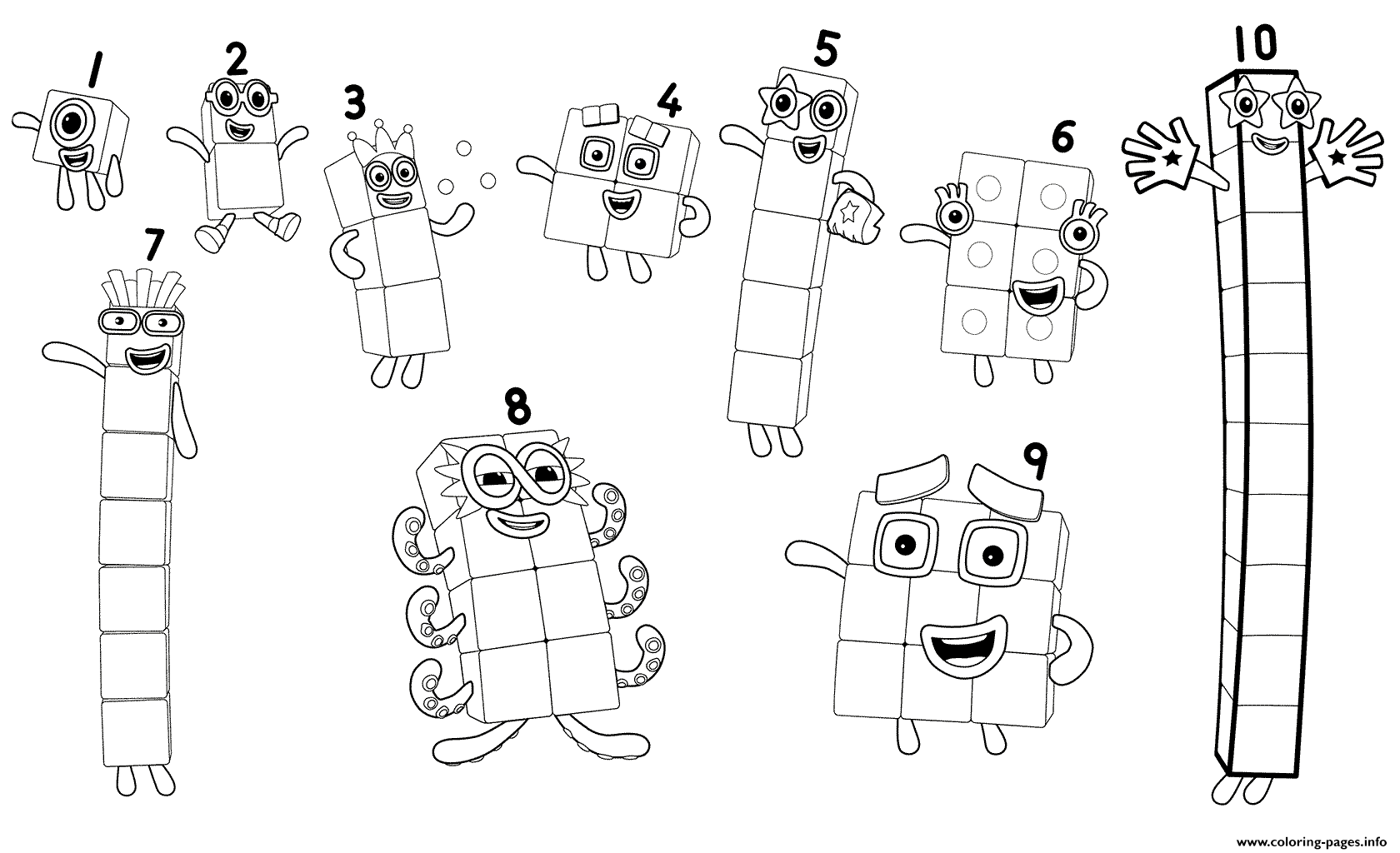 Number Blocks Numbers 1 To 10 Coloring Pages Printable
