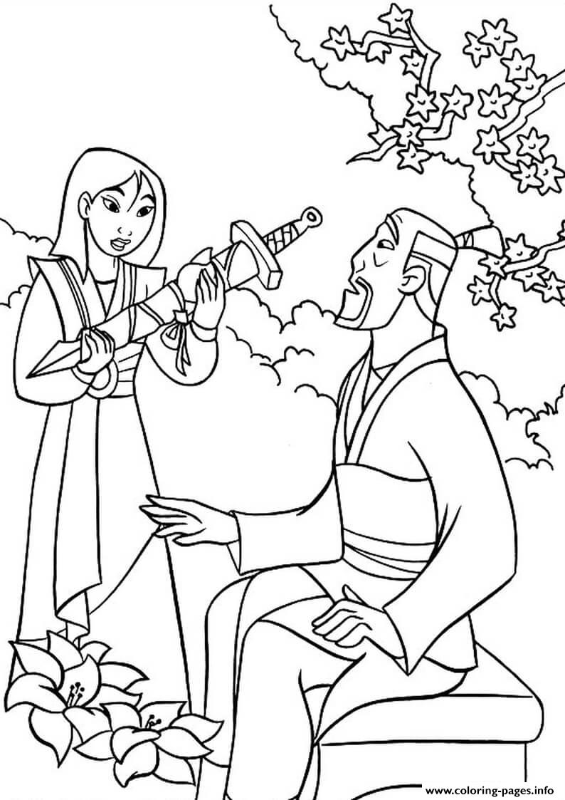 Mulan And His Father Fa Zhou coloring