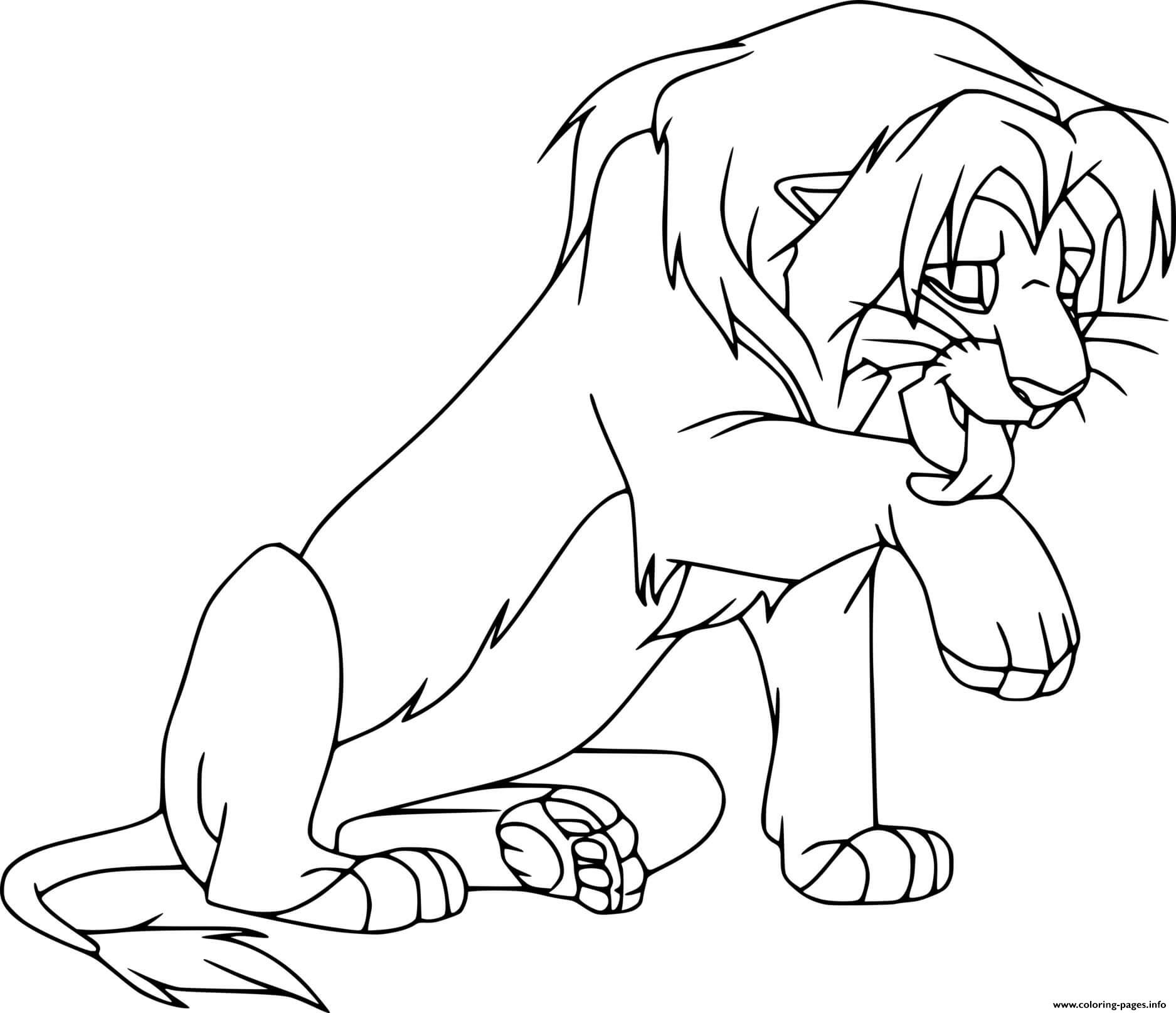 Simba Licking His Paw coloring