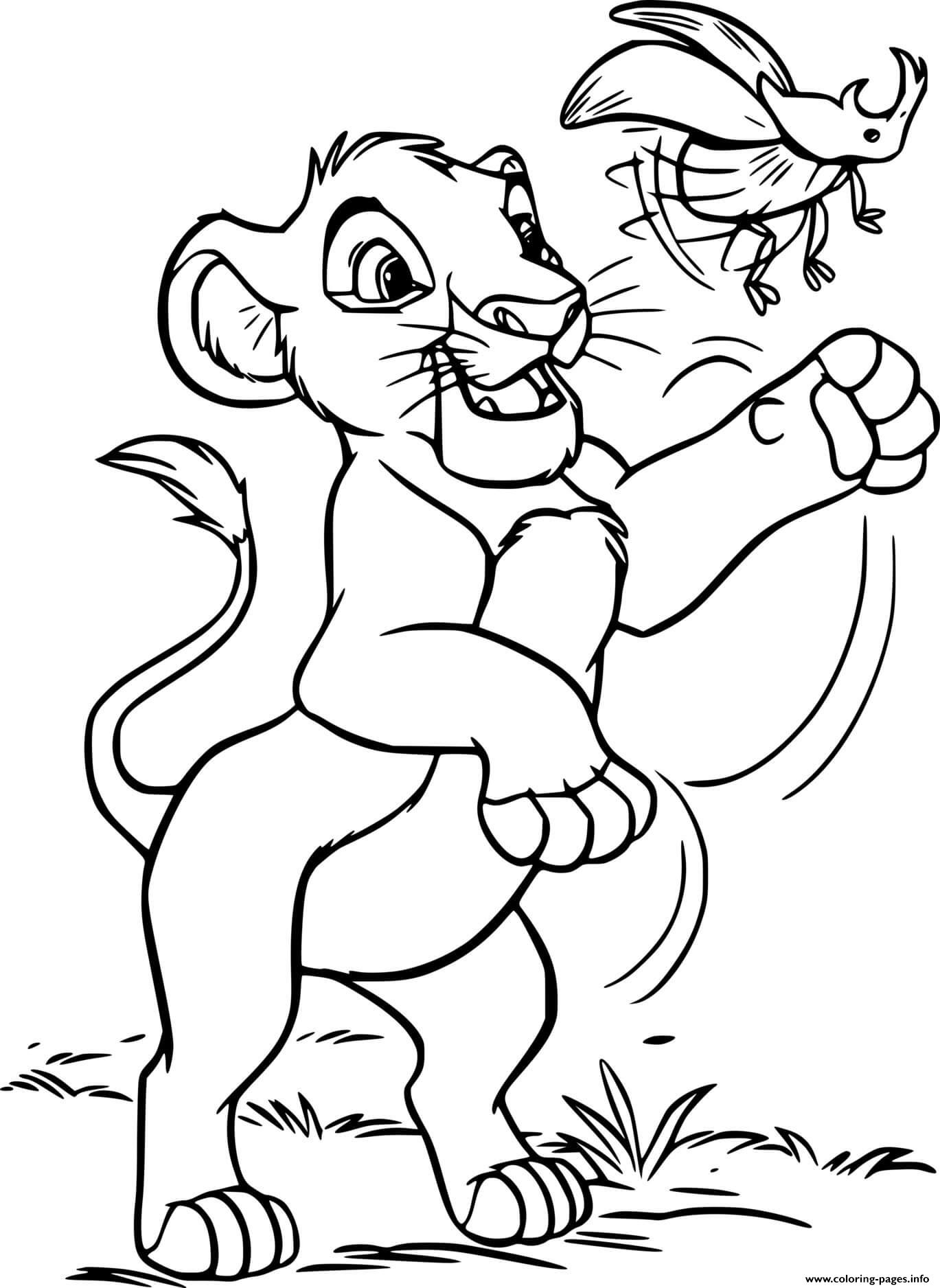 Young Simba Chasing A Rhinoceros Beetle Coloring Pages Printable