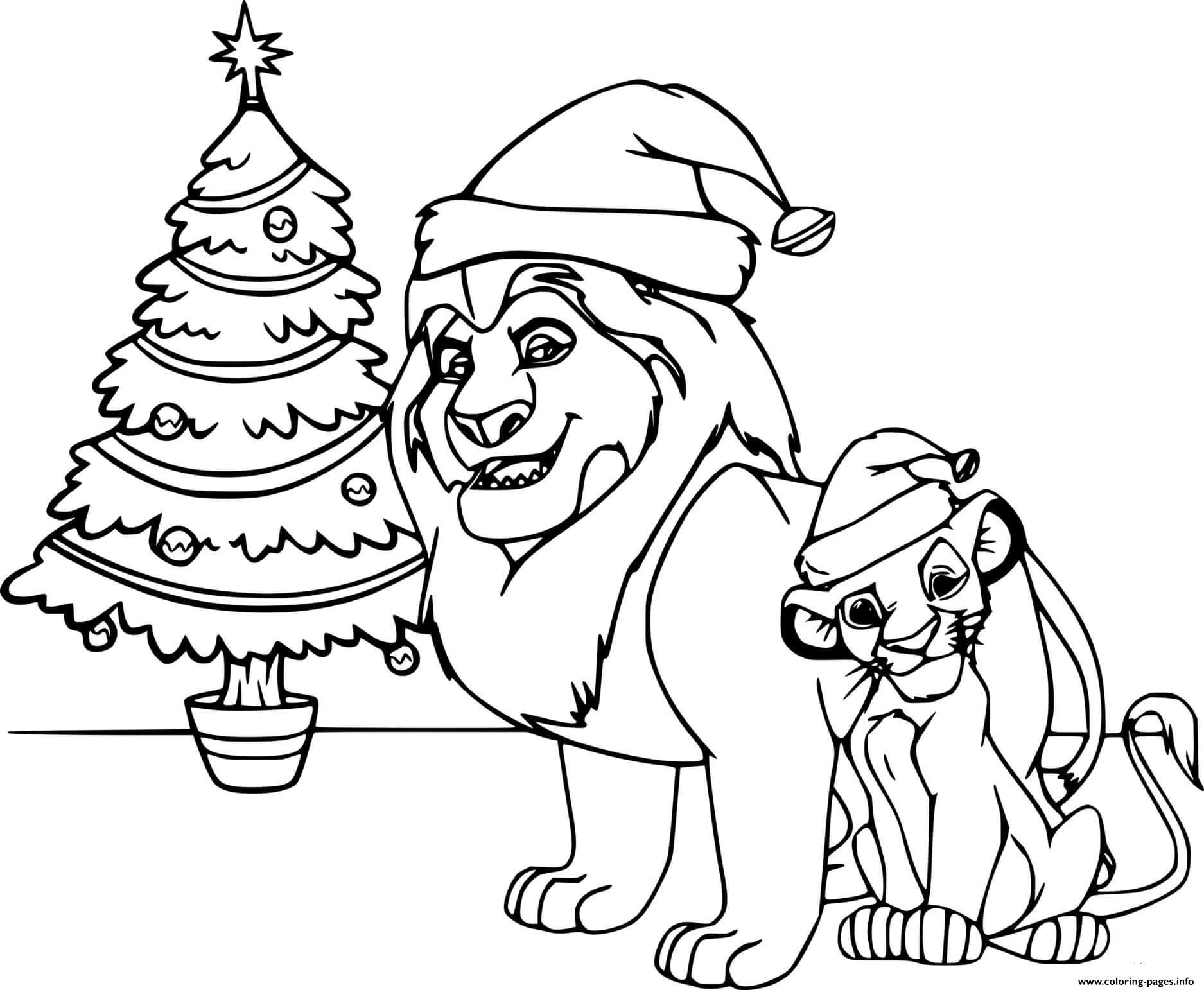 Lion King And Christmas Tree coloring