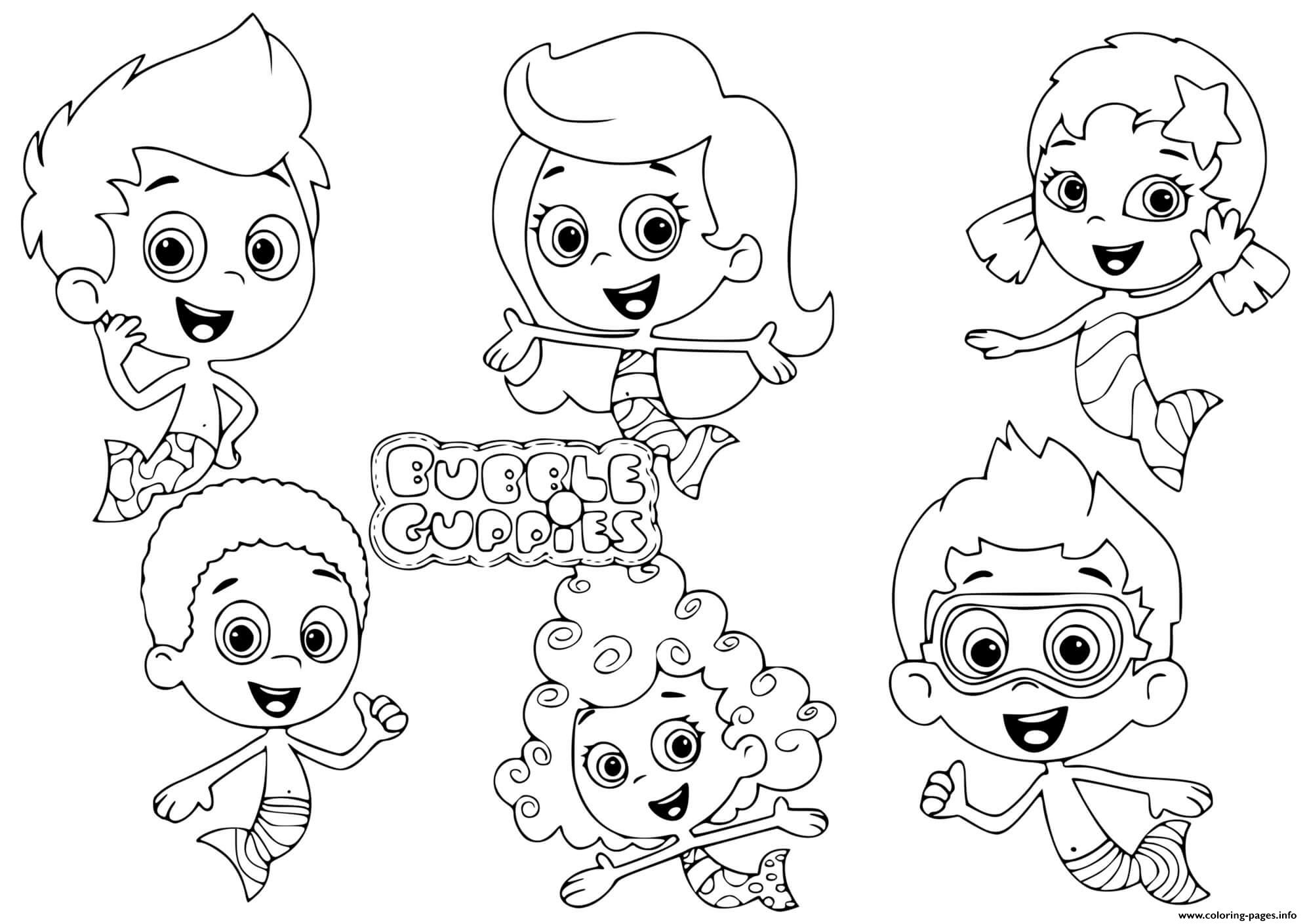 Bubble Guppies Characters Kids Coloring Pages Printable