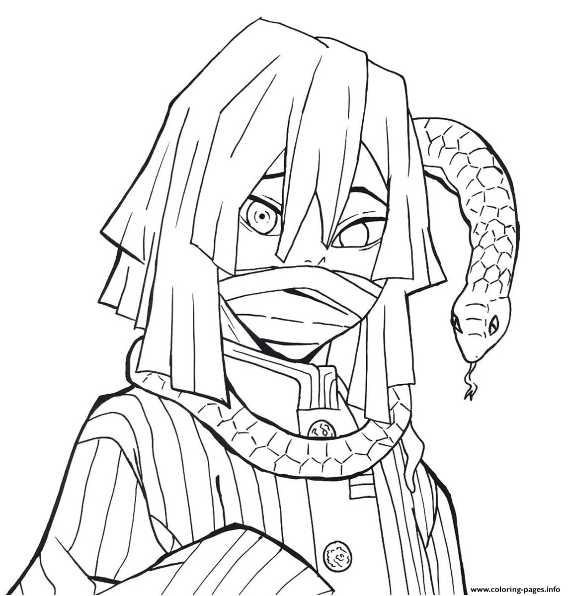 Obanai Iguro With A Snake Demon Slayer coloring