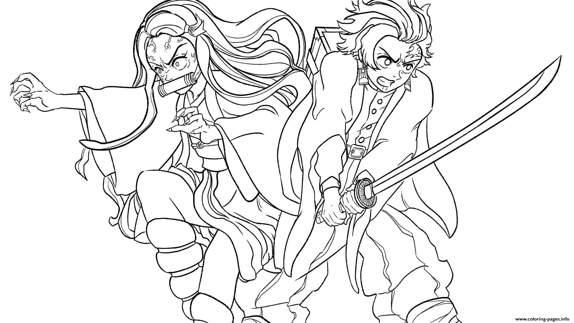 Nezuko And Tanjiro Fight Demons Demon Slayer coloring