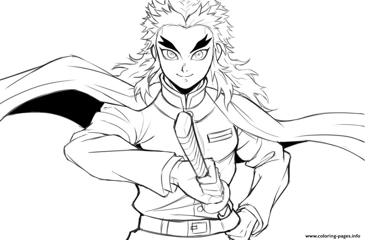 Demon Hunter Kyojuro Rengoku Demon Slayer Coloring Page Printable