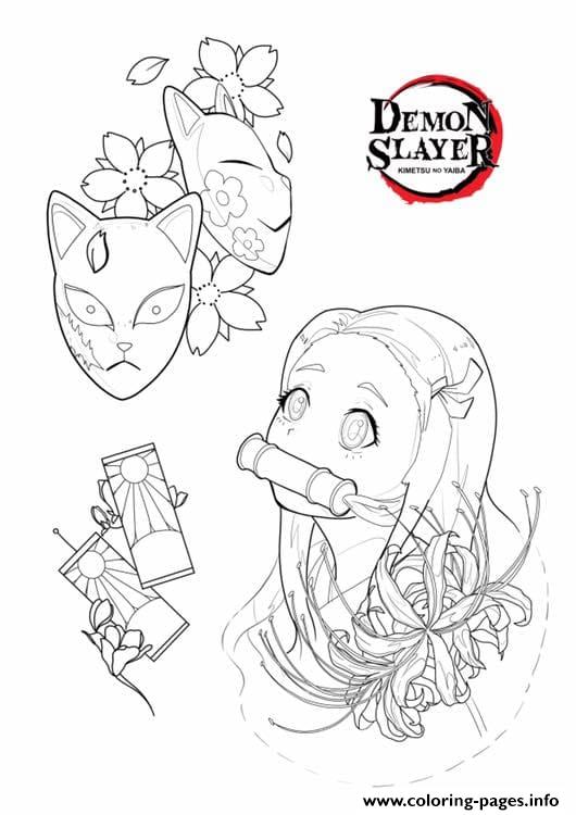 Nezuko And Masks Demon Slayer coloring