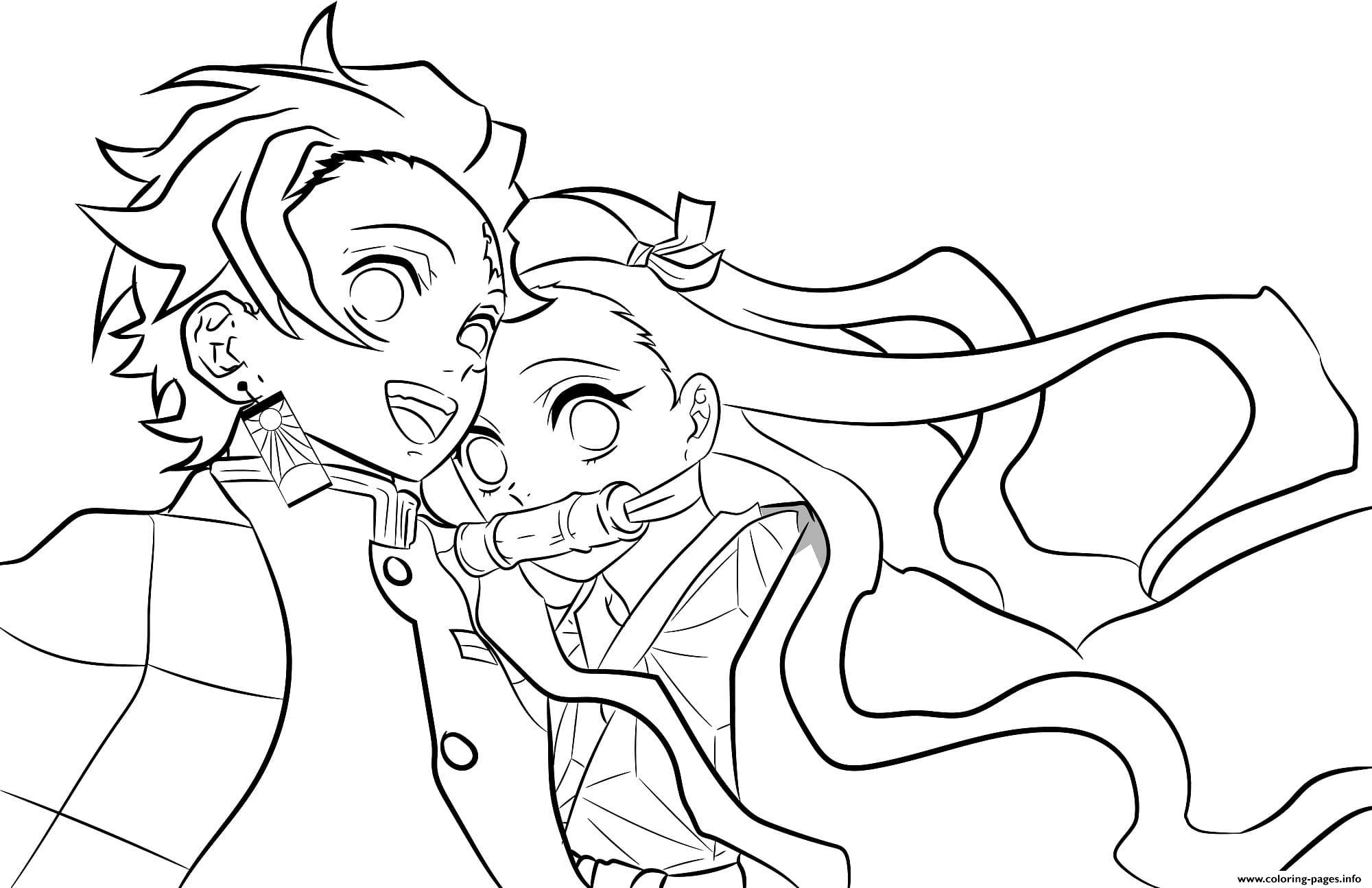 Nezuko And Tanjiro Fight Demons Demon Slayer Coloring Pages Printable