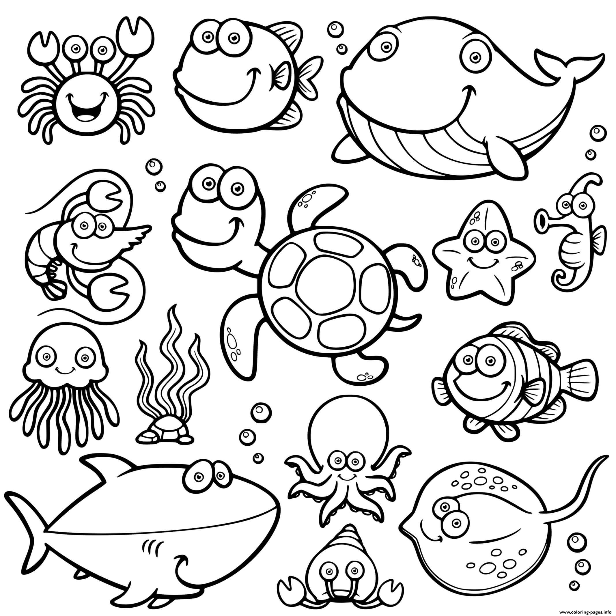 Cute Sea Animals Coloring page