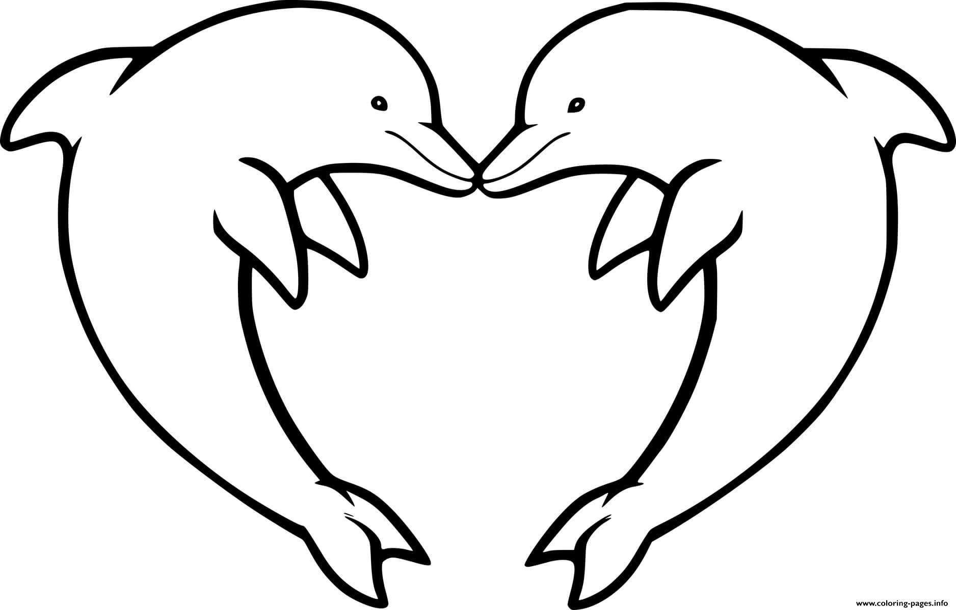 Two Dolphins Shaped A Heart Coloring page Printable