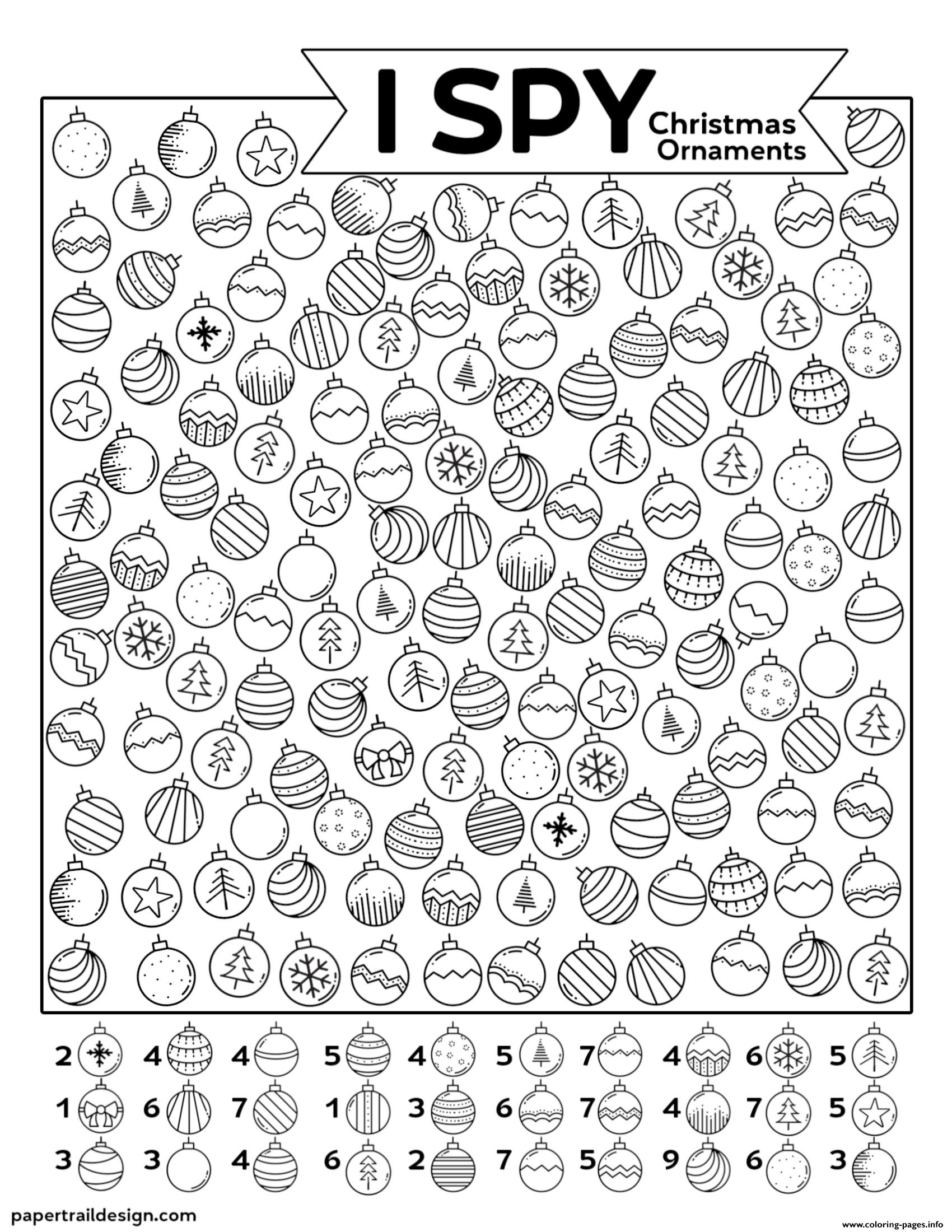 I Spy Christmas Ornaments Coloring Pages Printable